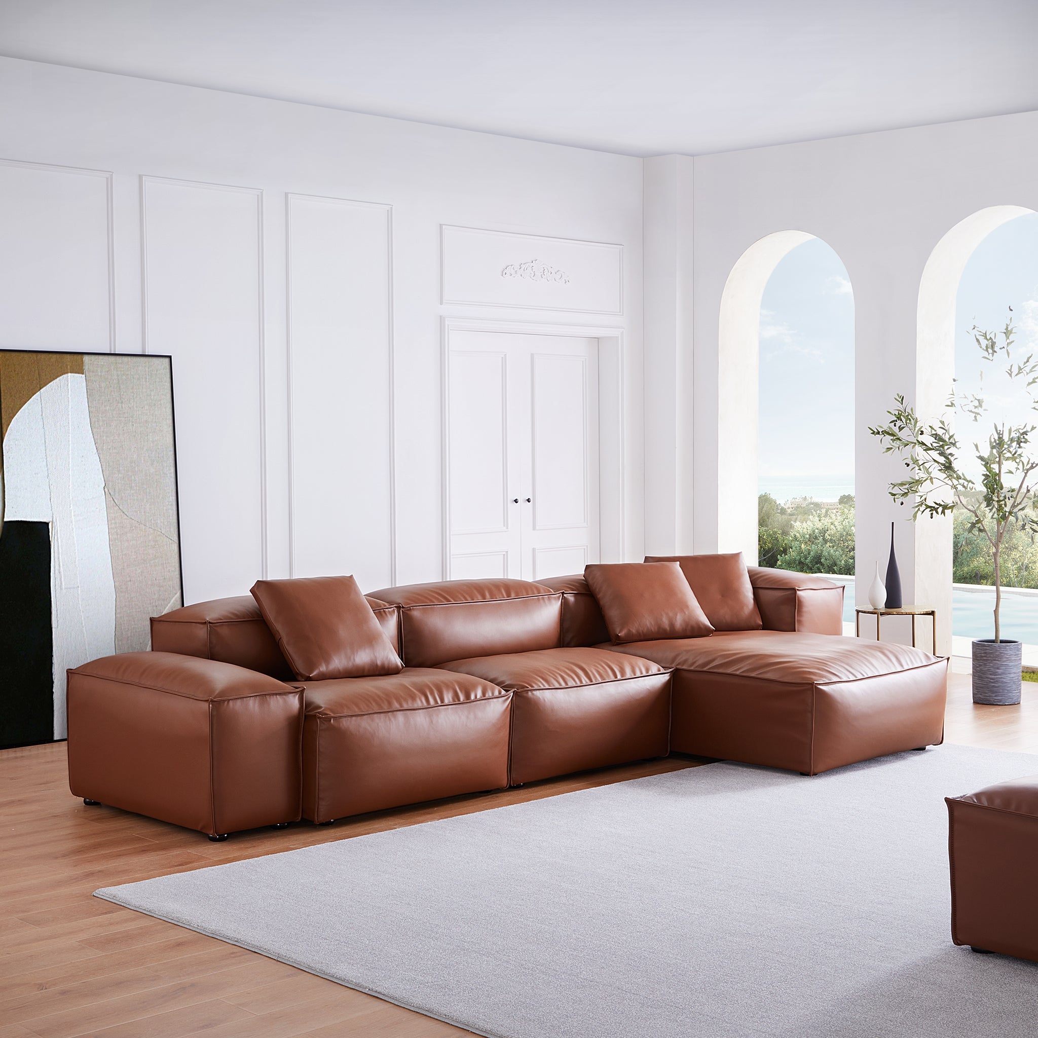 Cube Modular Khaki Genuine Leather Sectional