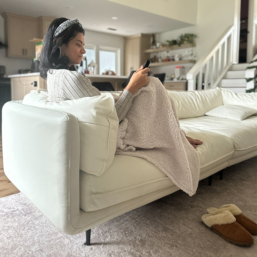 Vanilla White Leather Sofa