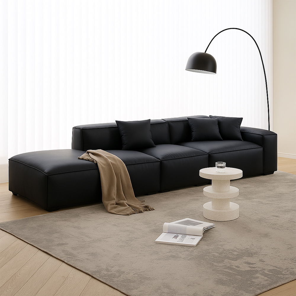 Canapé en cuir noir minimaliste géométrique