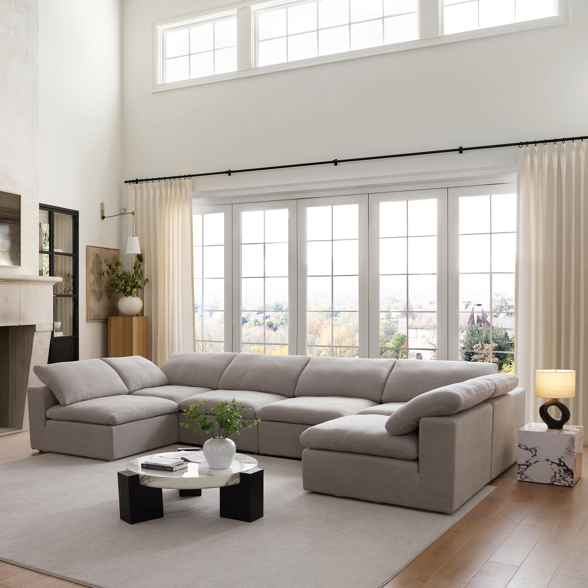 Tender Wabi-Sabi Gray U-Shaped Sectional with Open Ends