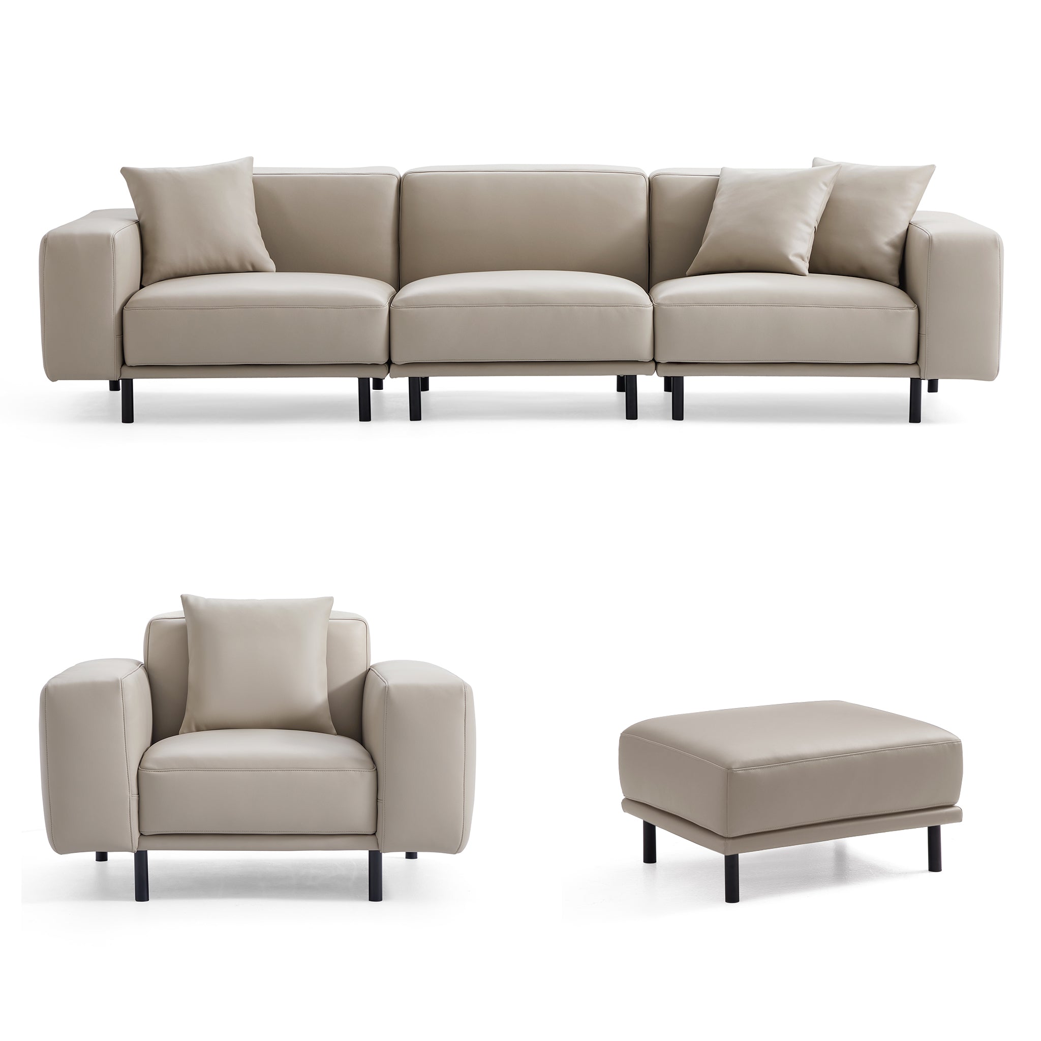 Noble Dark Gray Leather Sofa and Ottoman