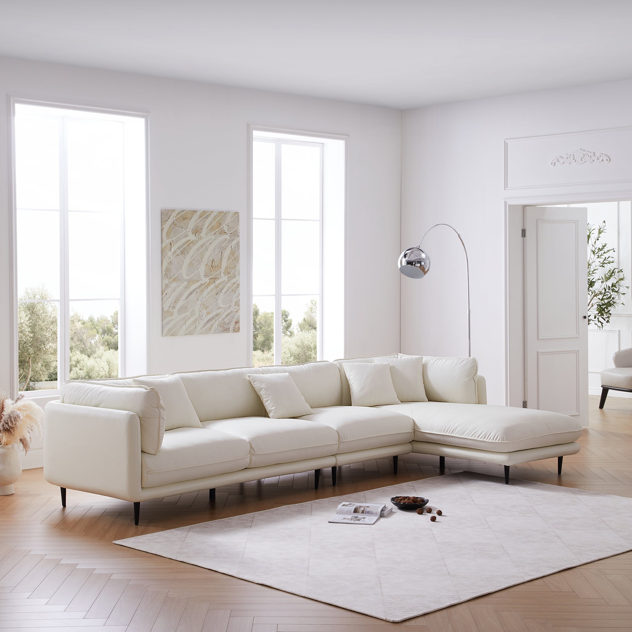 Vanilla White Leather Sectional