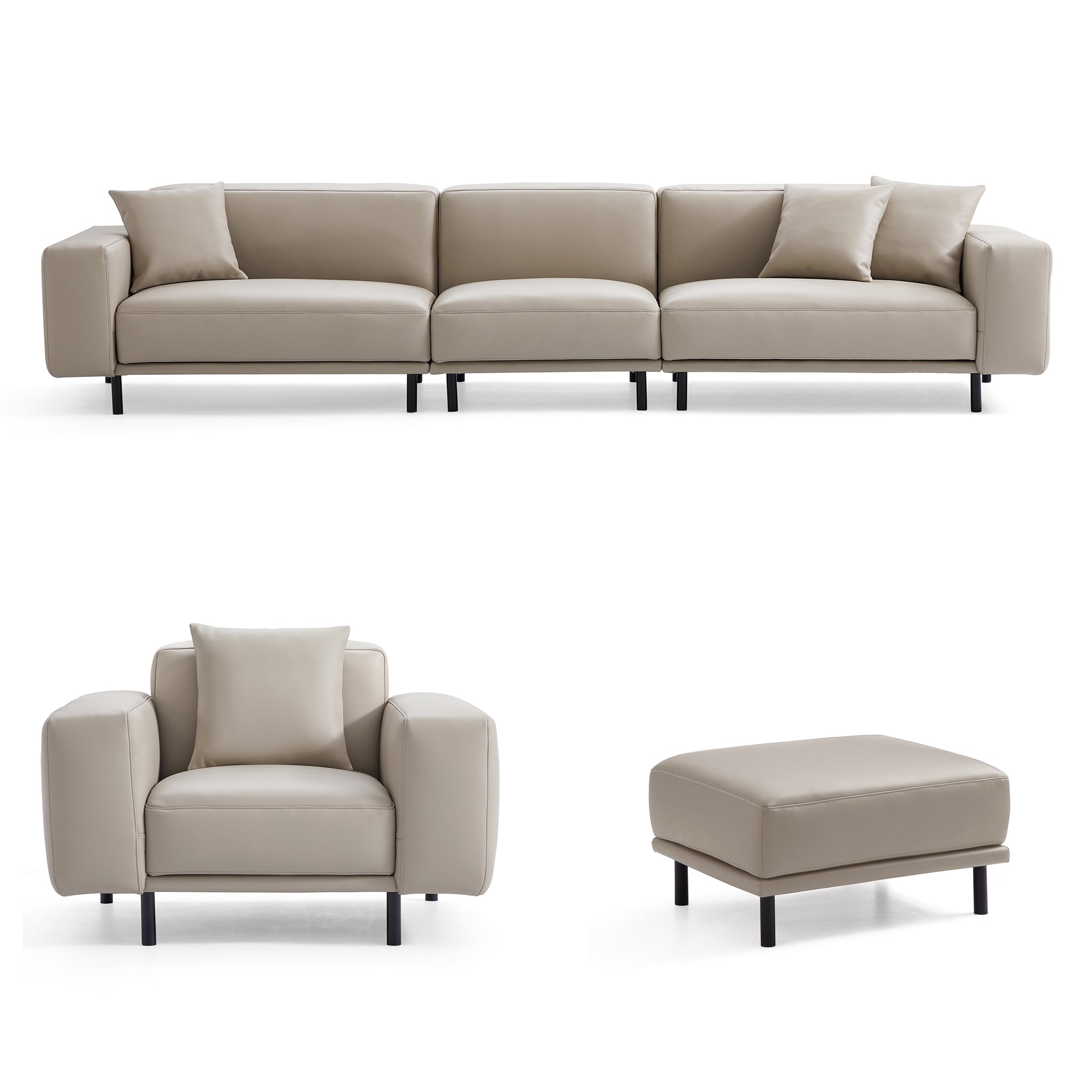 Noble Dark Gray Leather Sofa and Ottoman