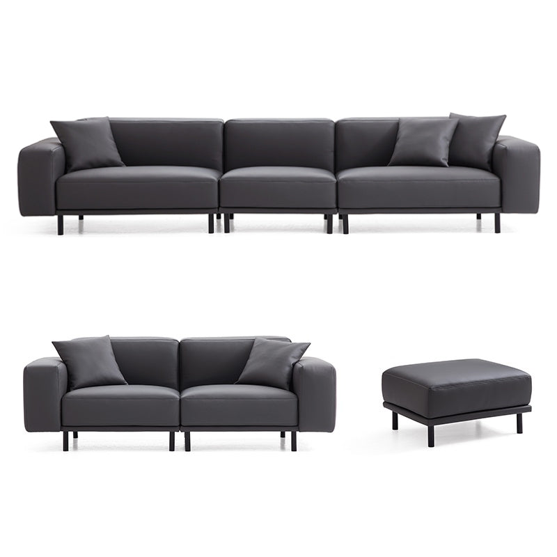Noble Dark Gray Leather Sofa Set and Ottoman
