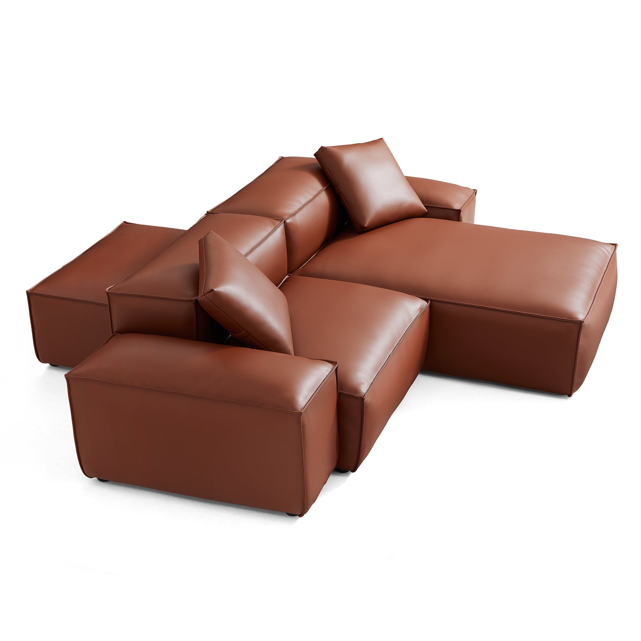 Cube Modular Brown Genuine Leather Double-Sided Sectional