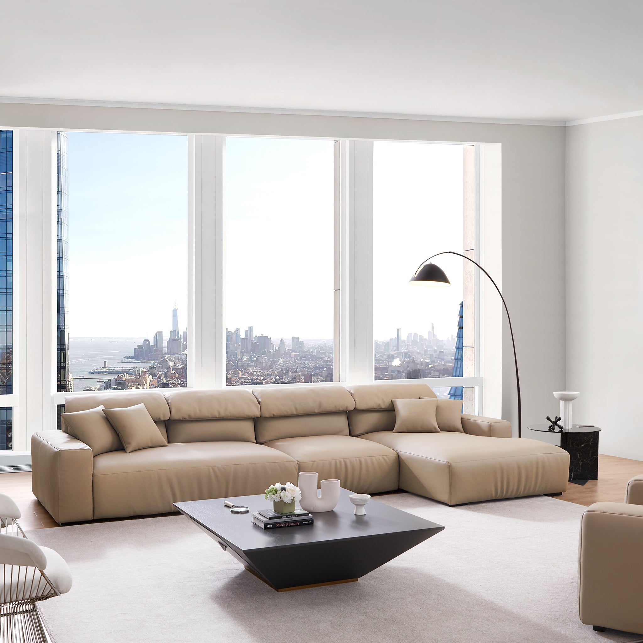 Chestnut Khaki Leather Sectional
