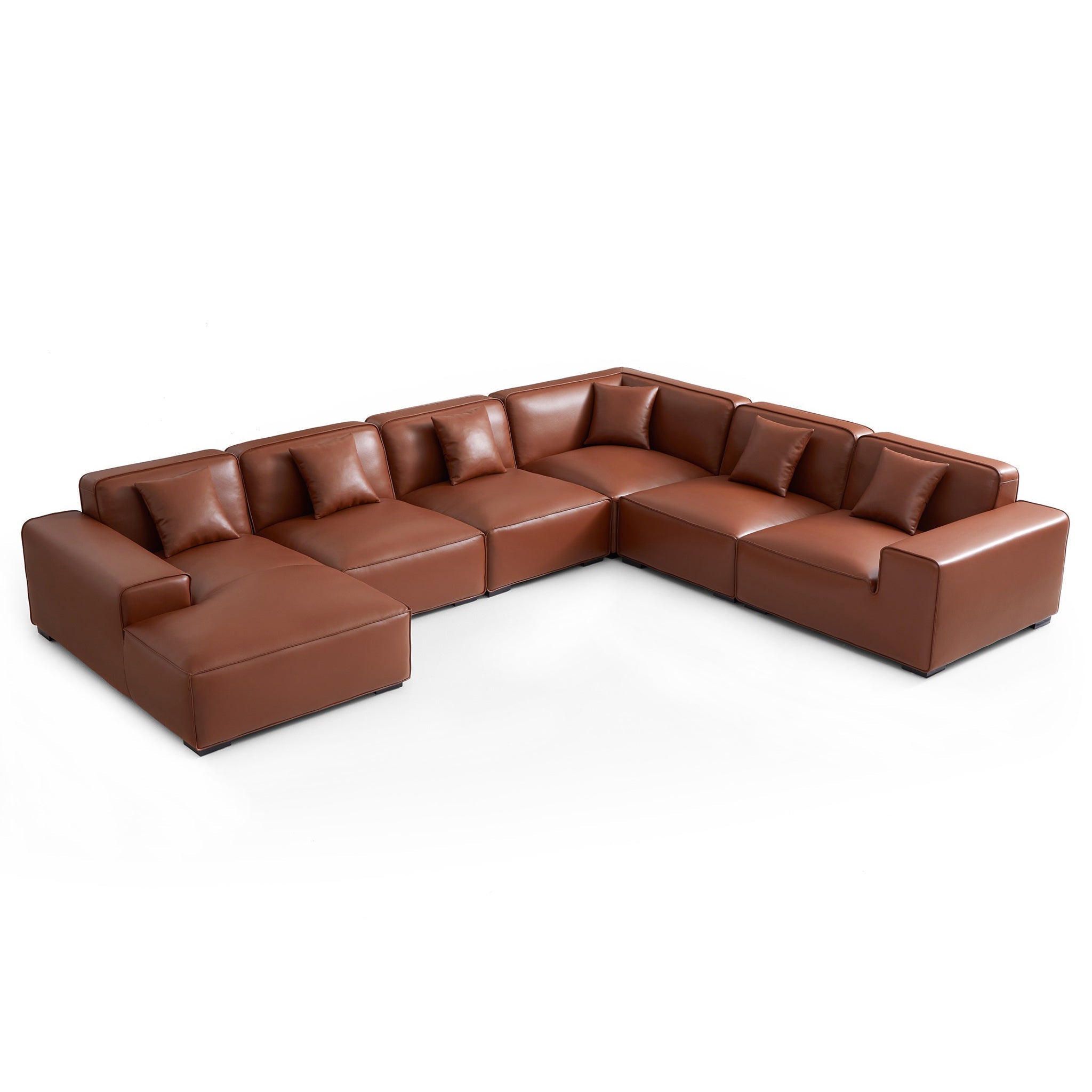 Domus Modular Black Leather U-Shaped Sectional