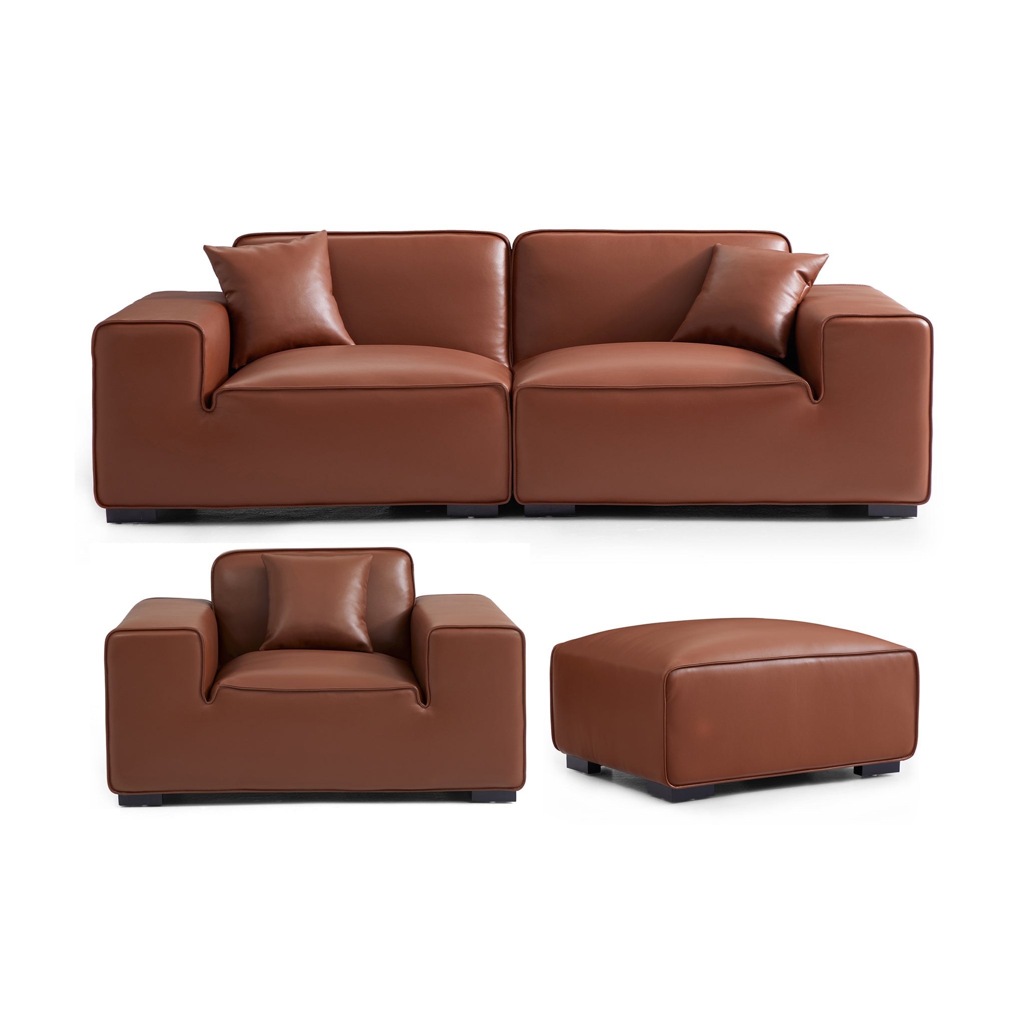 Domus Modular Beige Leather Sofa Set