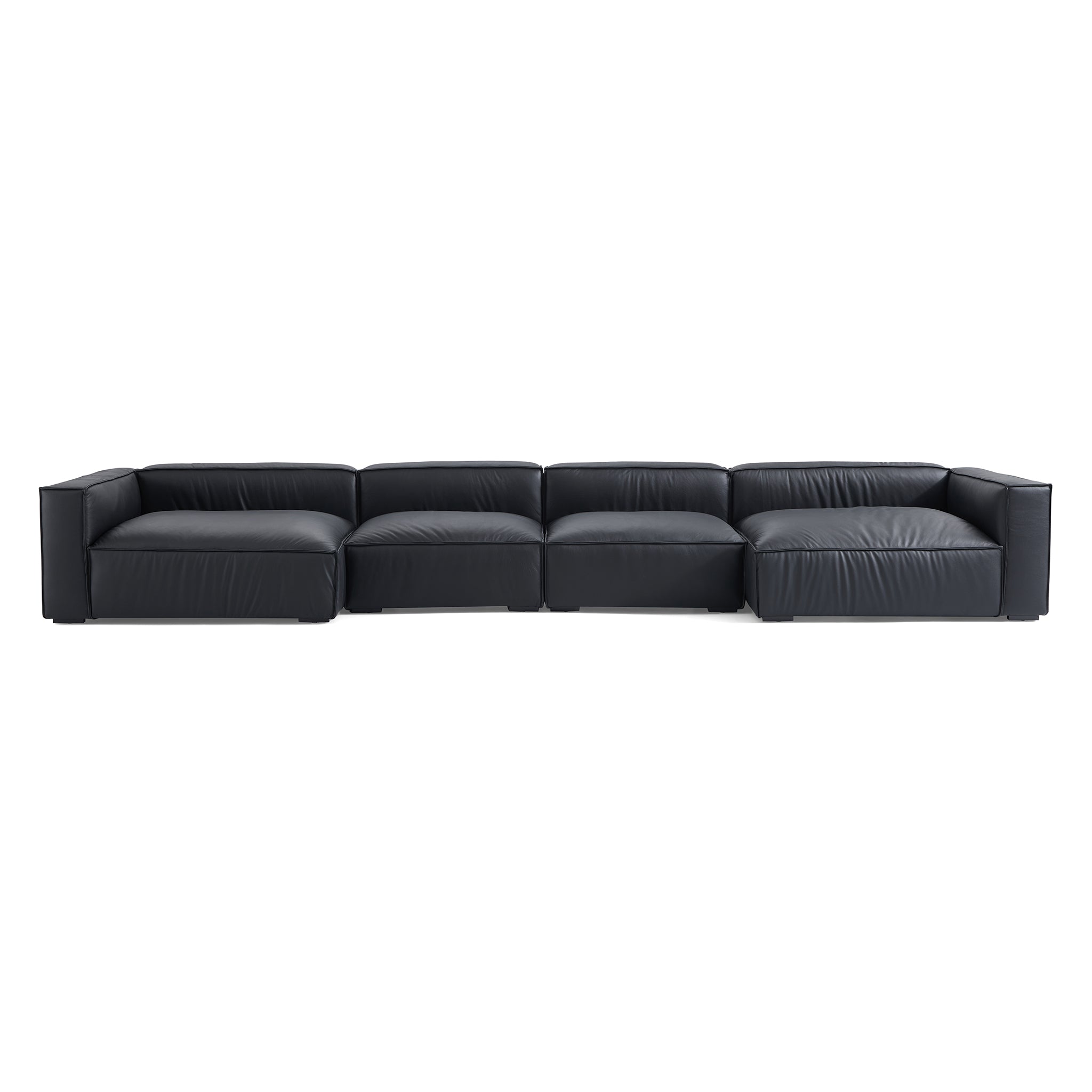 Canapé d'angle en U de luxe minimaliste en cuir marron foncé