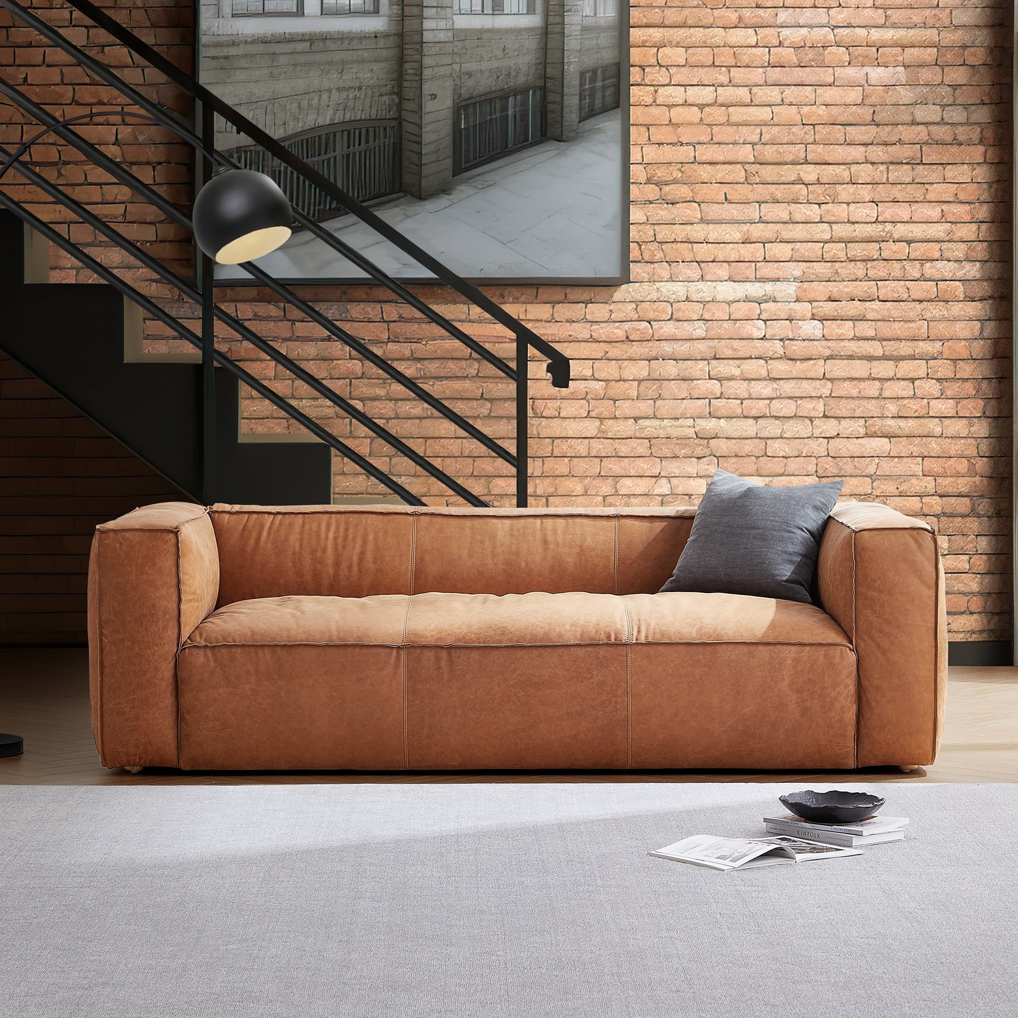 Brancaster Black Genuine Leather Tuxedo Sofa