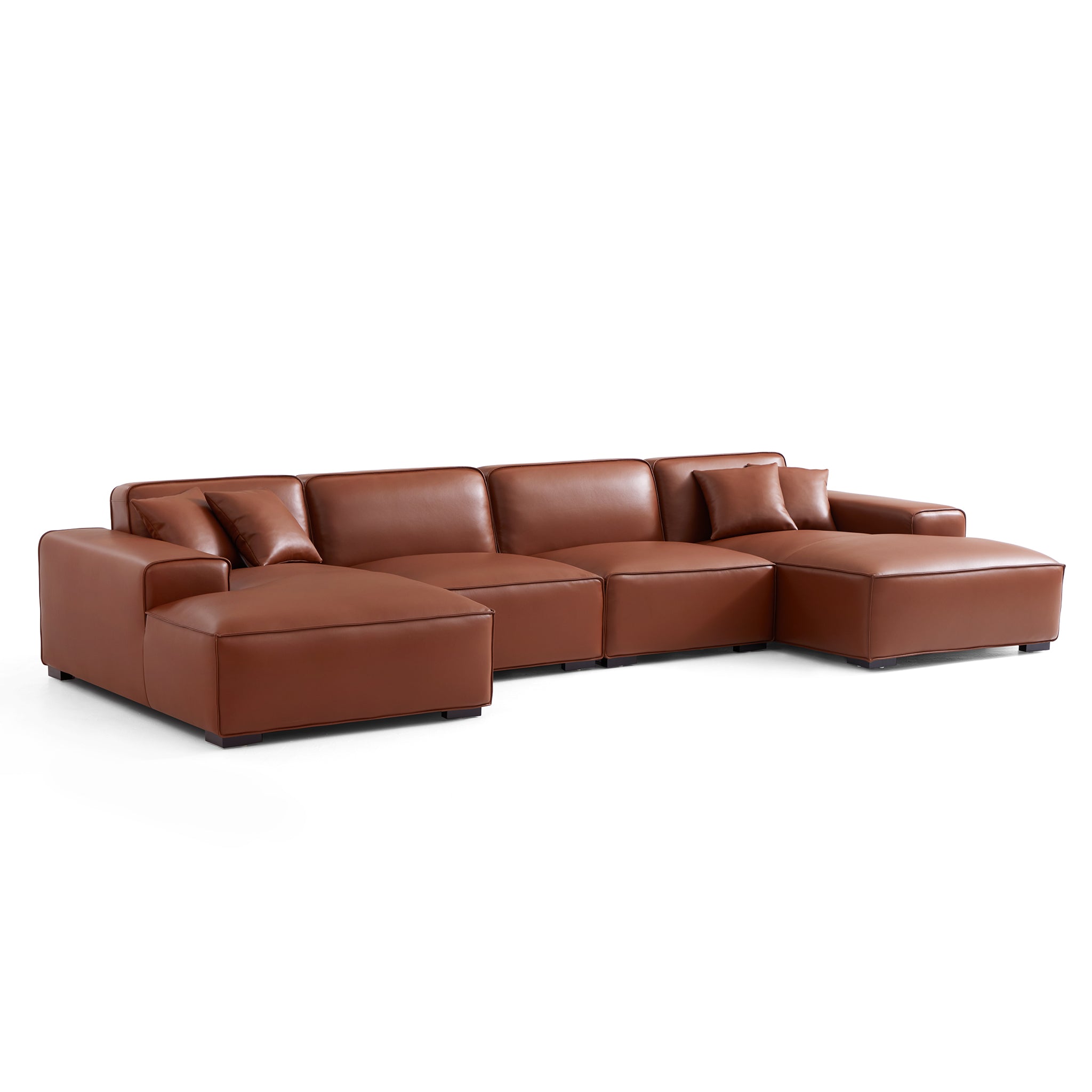 Domus Modular Beige Leather Double Chaise Sectional