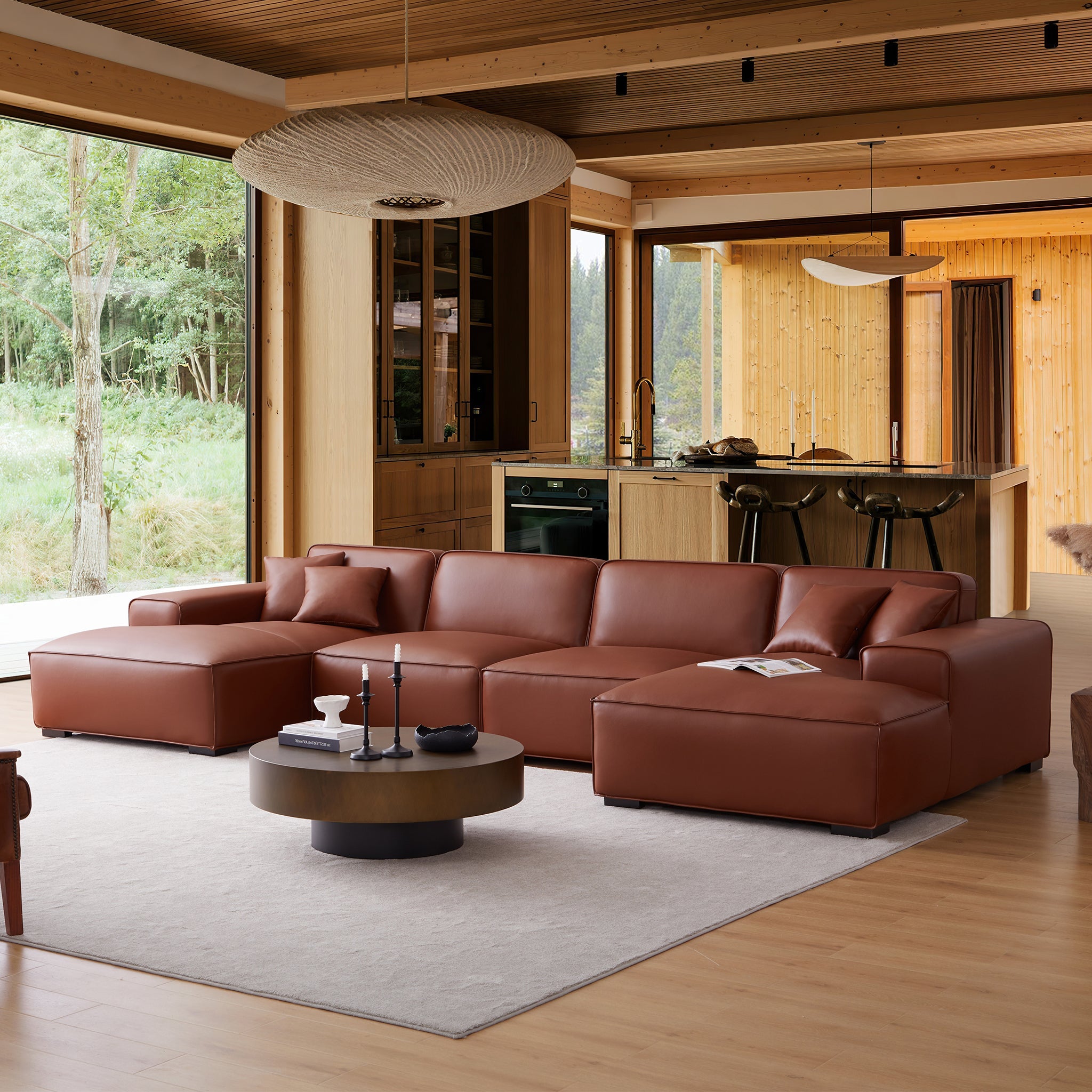 Domus Modular Brown Leather Double Chaise Sectional