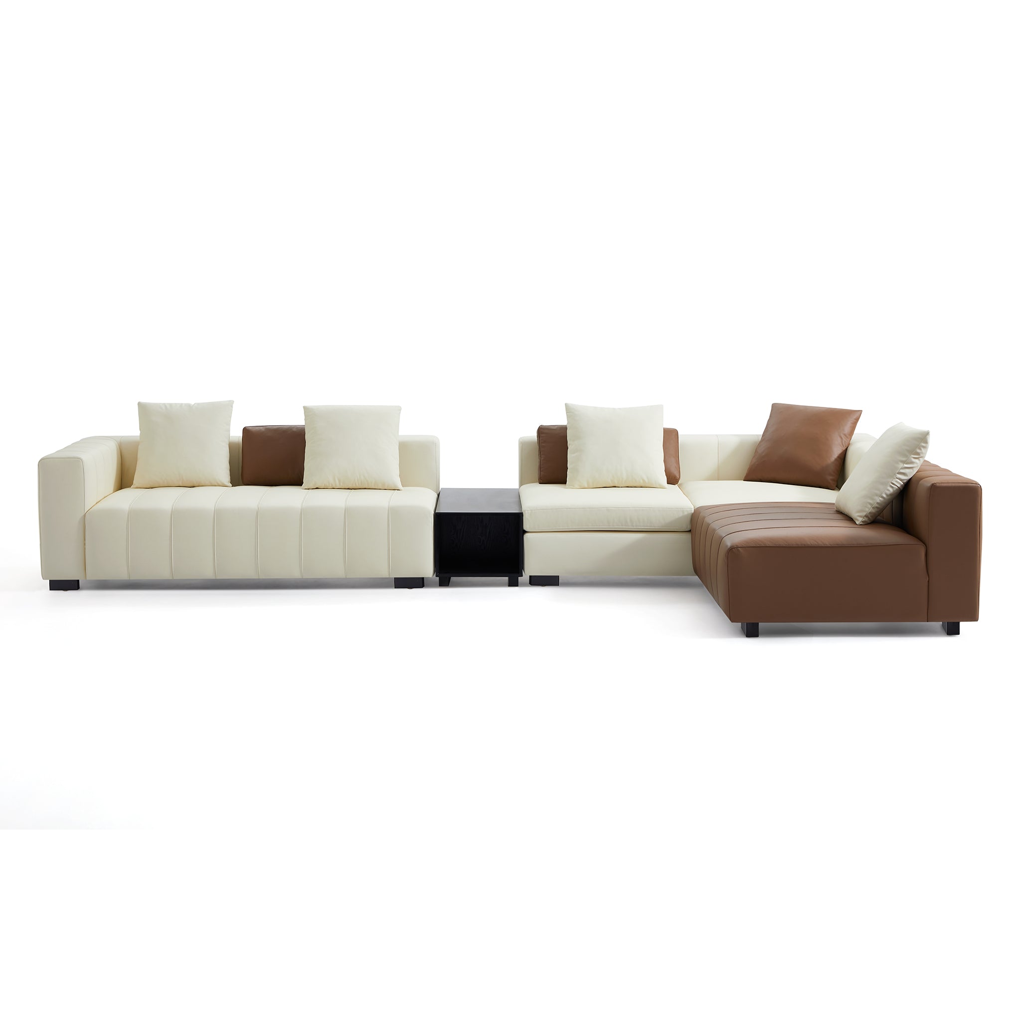 Canapé sectionnel en cuir en forme de L avec table basse