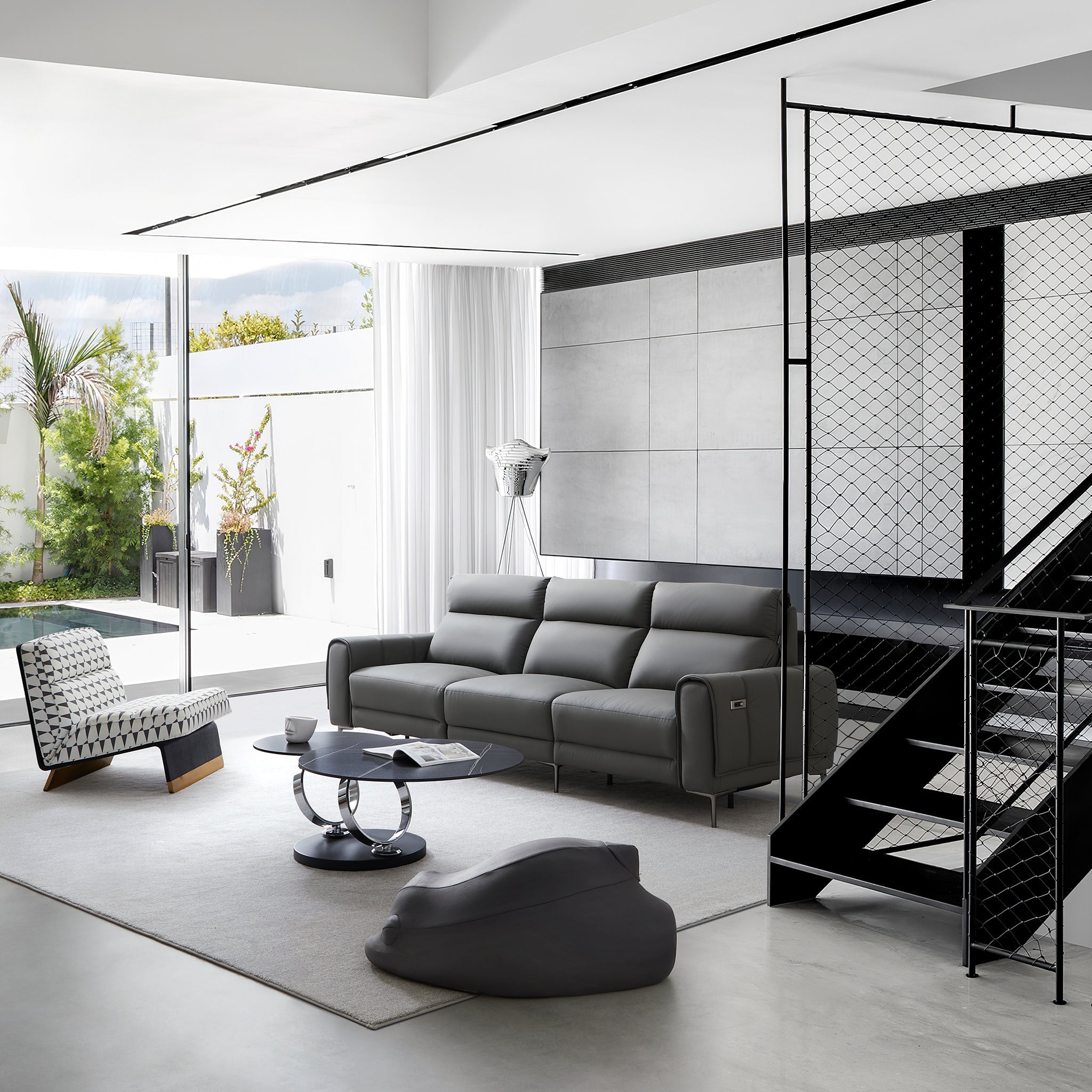 Louis Gray Leather Power Recliner Sleeper Sofa