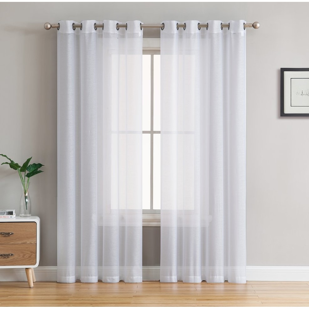HLC.me Lot de 2 rideaux de fenêtre semi-transparents à œillets pour chambre à coucher et salon