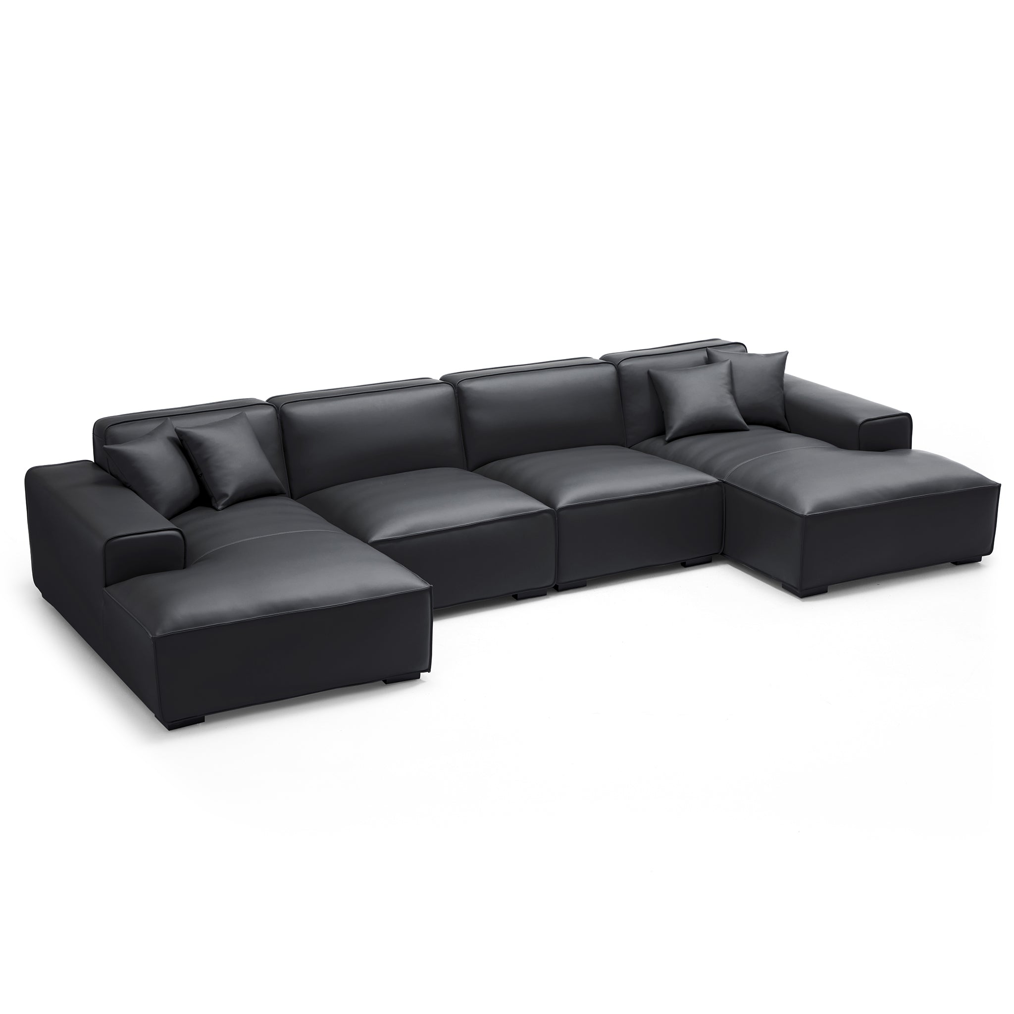 Domus Modular Black Leather Double Chaise Sectional