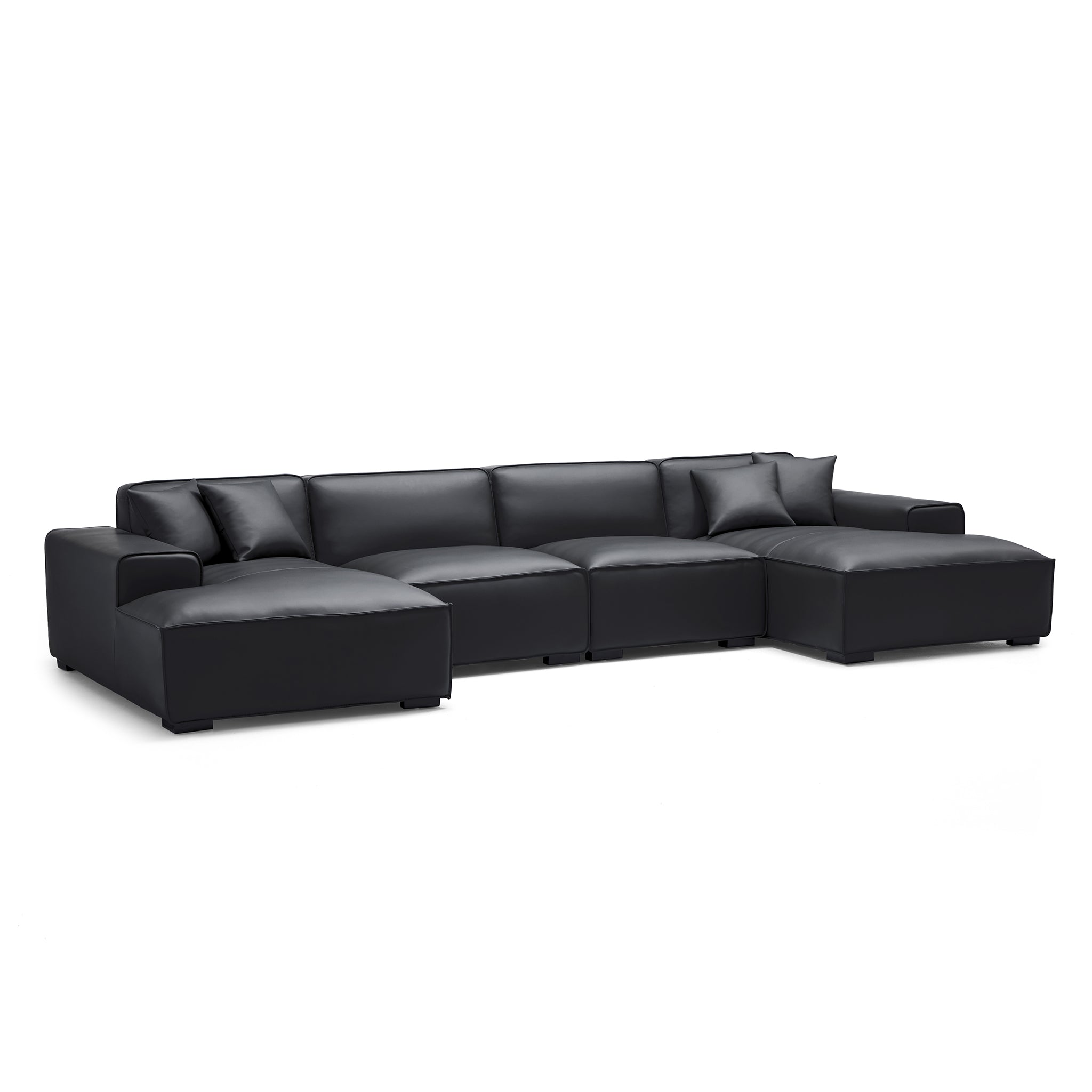 Domus Modular Black Leather Double Chaise Sectional