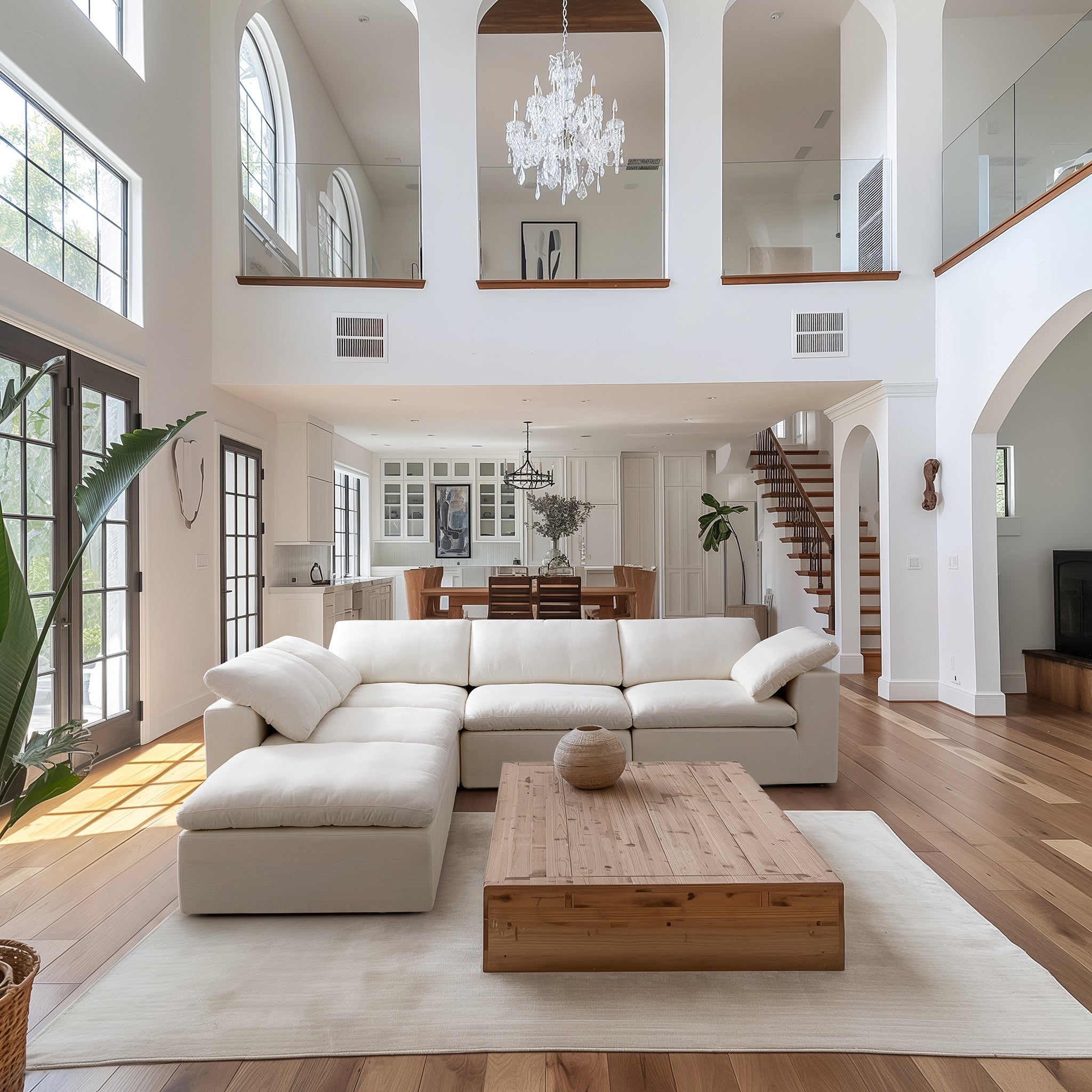 Tender Wabi-Sabi L-Shaped Beige Sectional and Ottoman