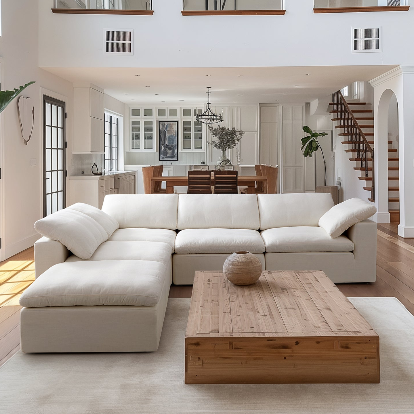 Tender Wabi-Sabi L-Shaped Beige Sectional and Ottoman
