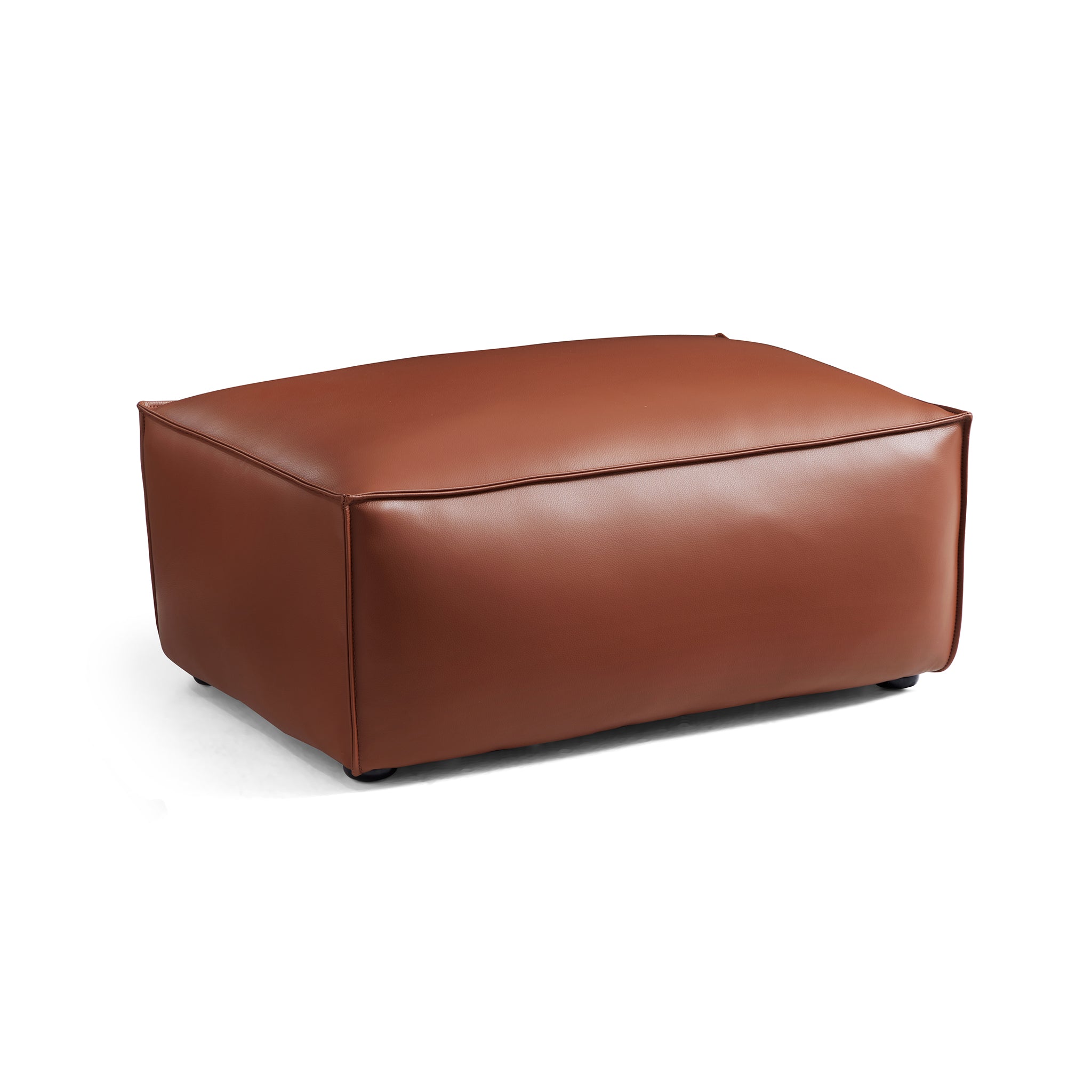 Cube Modular Brown Genuine Leather Sofa with Ottoman