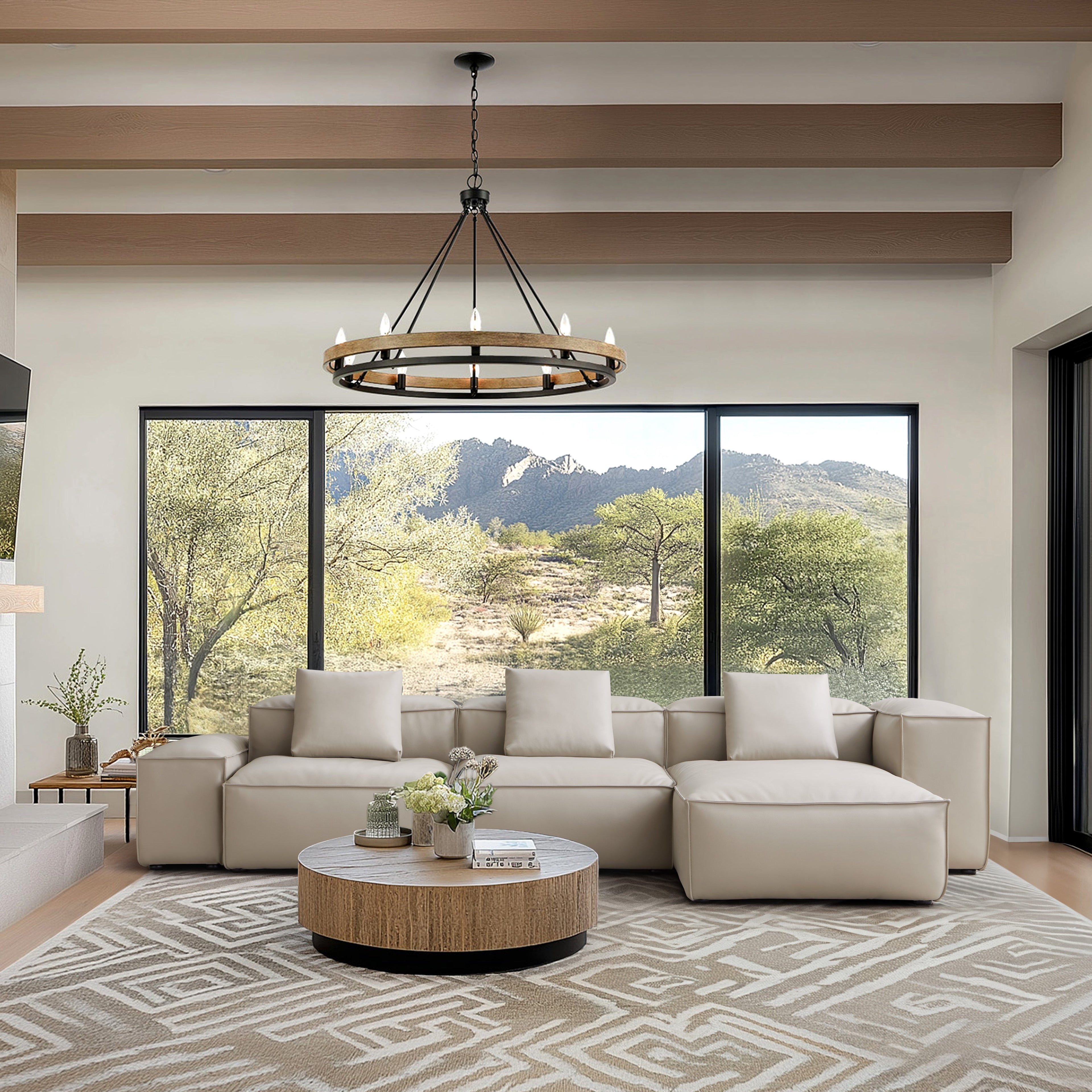 Cube Modular Beige Genuine Leather Sectional