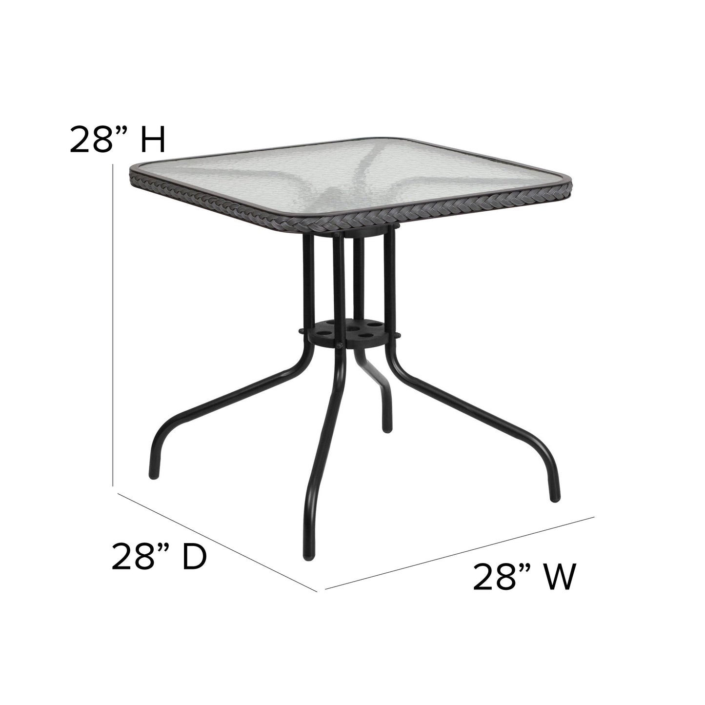 Ensemble de 5 tables carrées et chaises en rotin pour patio intérieur/extérieur - 28 L x 28 P x 28 H