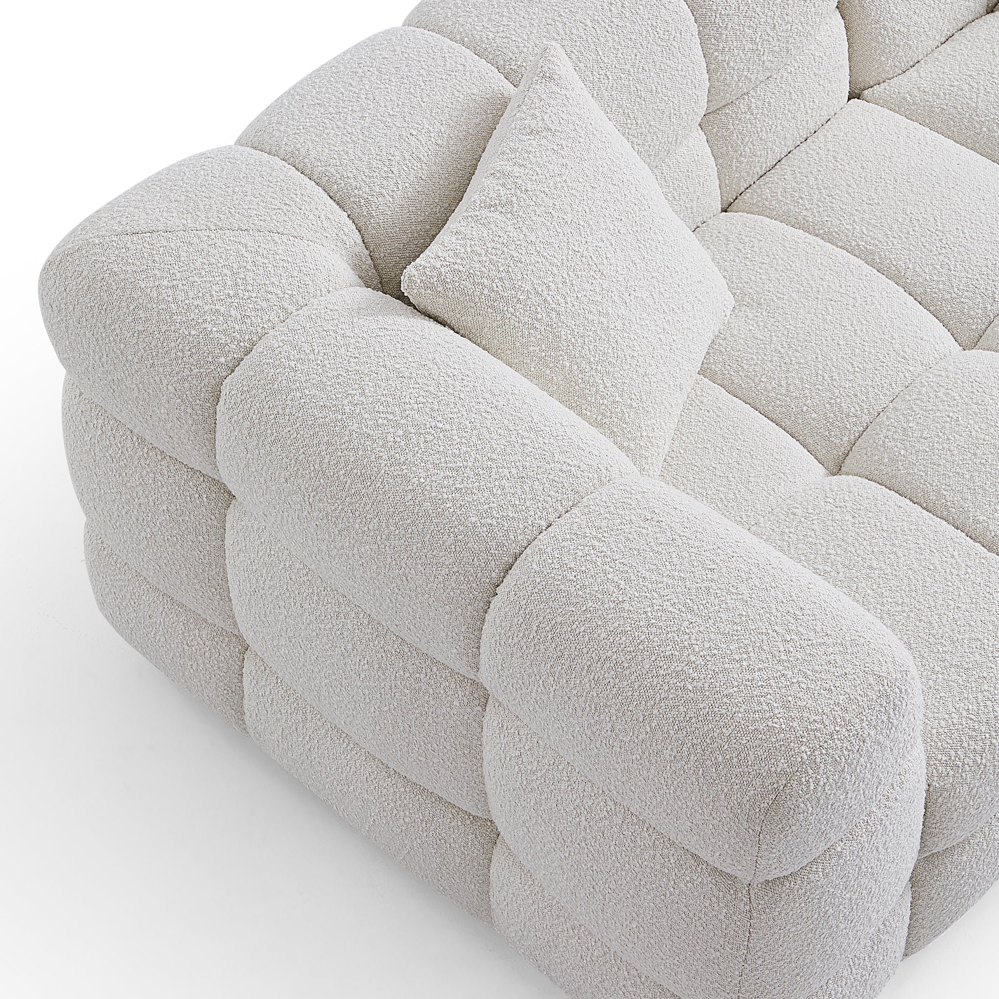 Cushy White Boucle Fabric Tufted Armchair