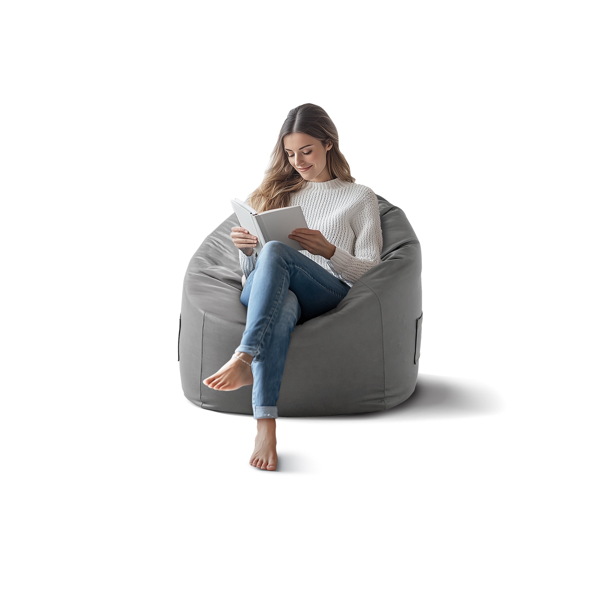 Pouf Litton en cuir gris