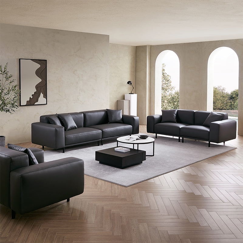 Noble Dark Gray Leather Sofa Set