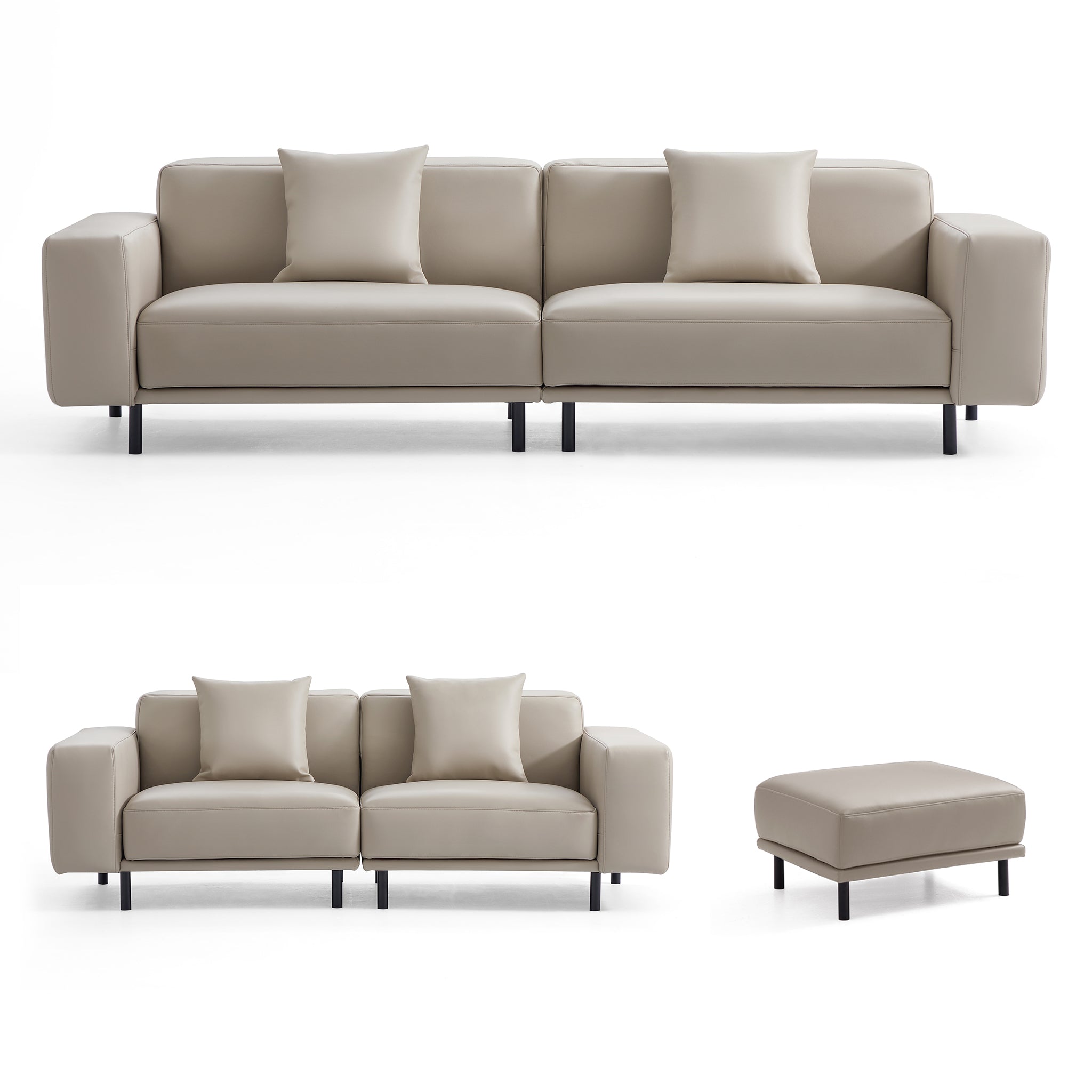 Noble Beige Leather Sofa Set and Ottoman