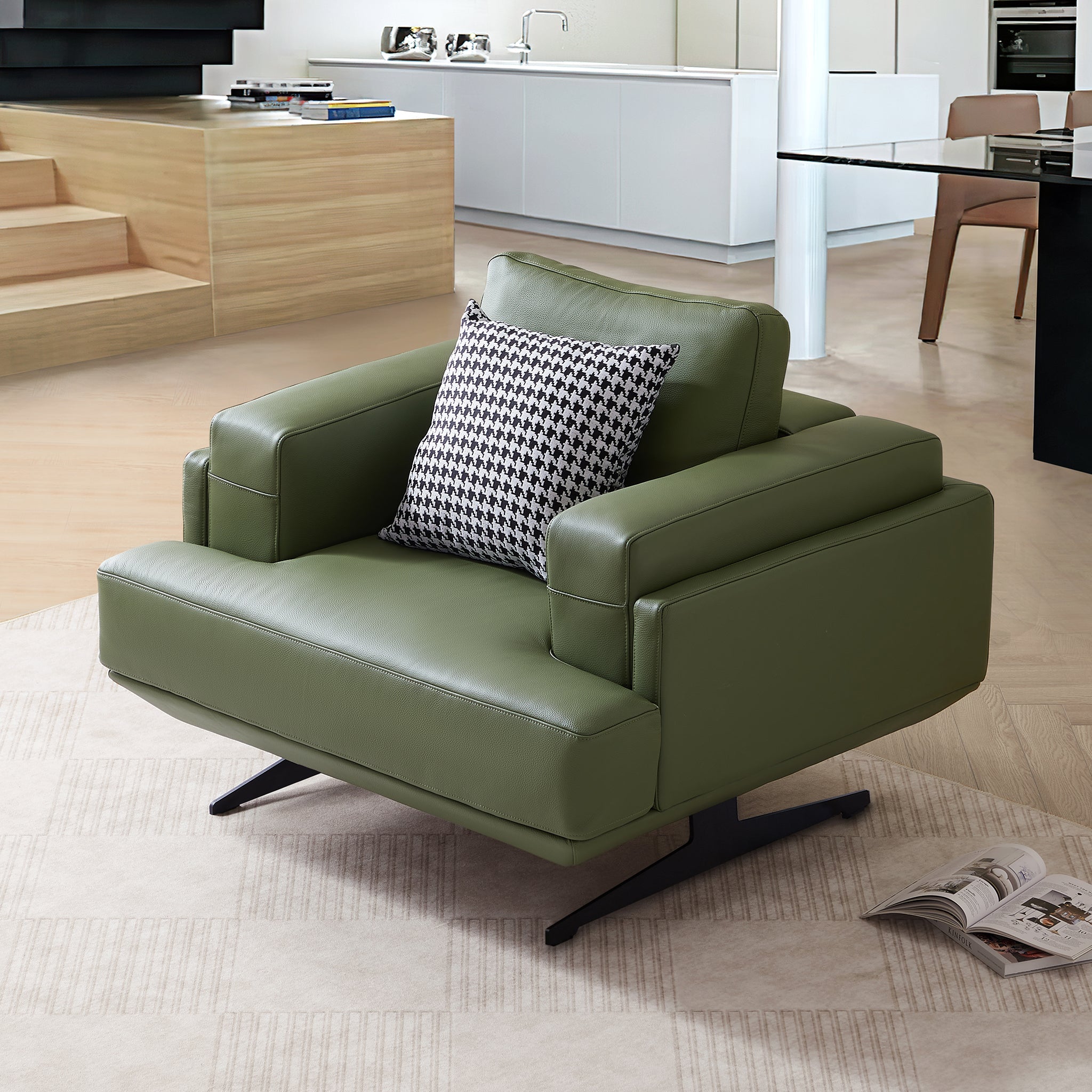 Olivia Green Top Grain Genuine Leather Sofa Set
