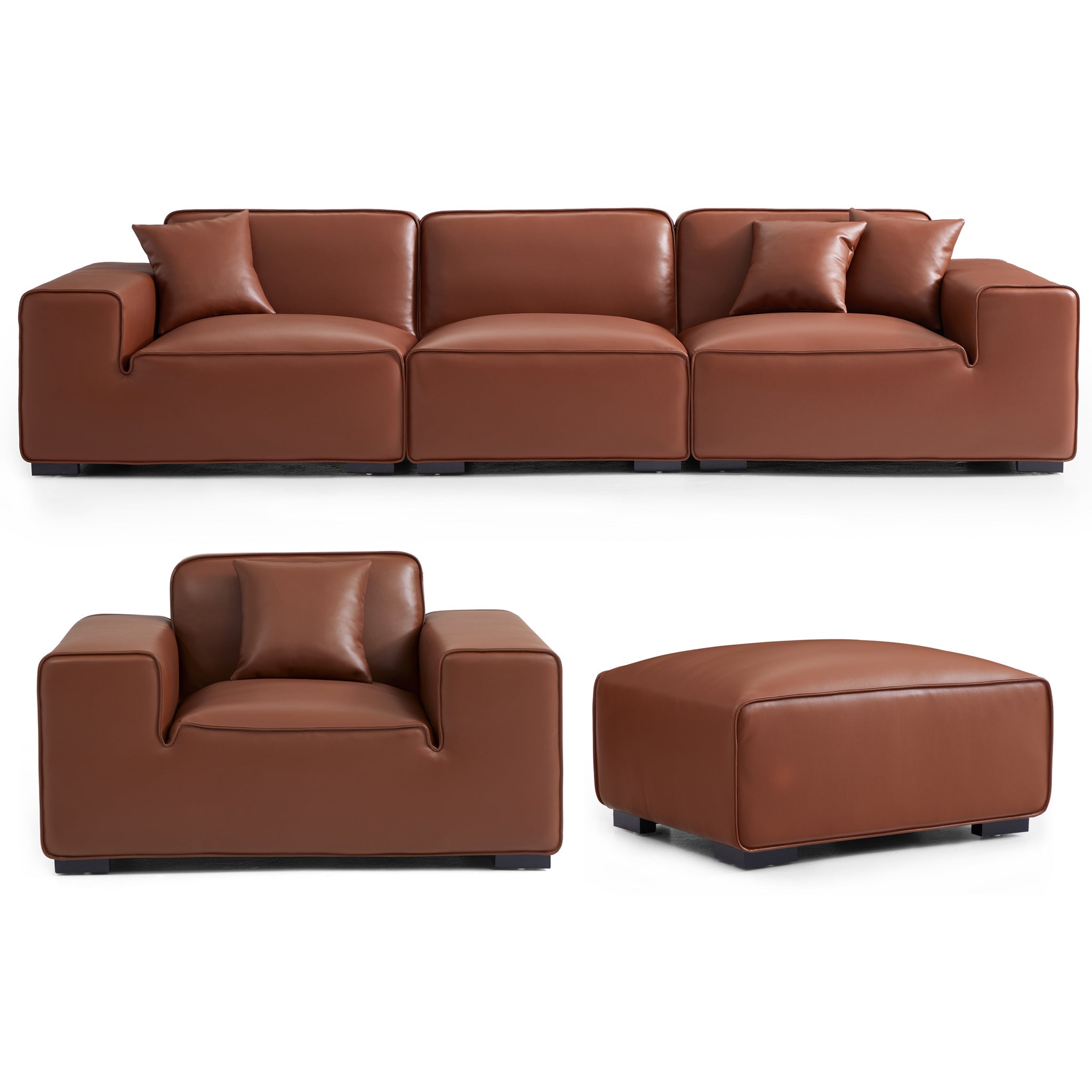 Domus Modular Black Leather Sofa Set