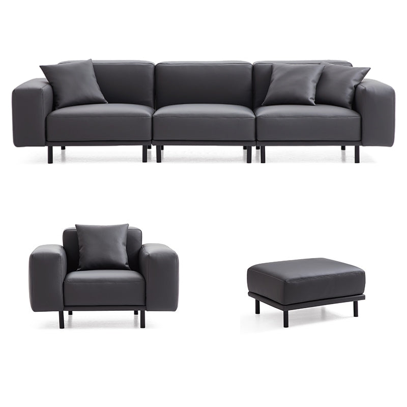 Noble Dark Gray Leather Sofa and Ottoman