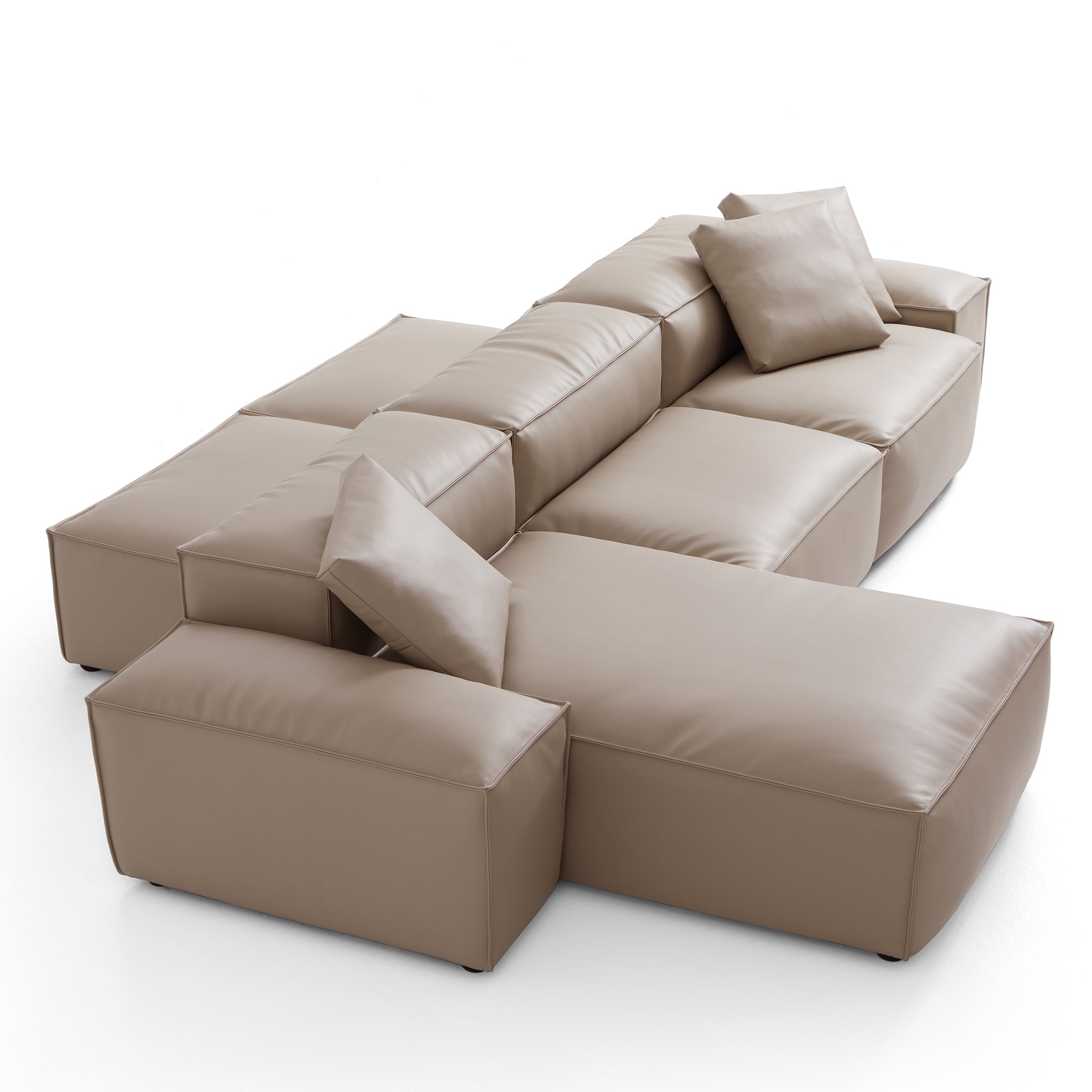 Cube Modular Black Genuine Leather Double-Sided Sectional