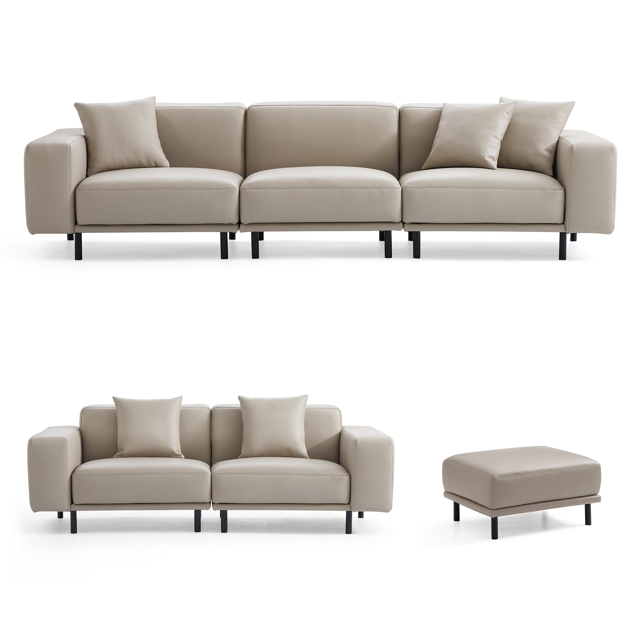 Noble Dark Gray Leather Sofa Set and Ottoman