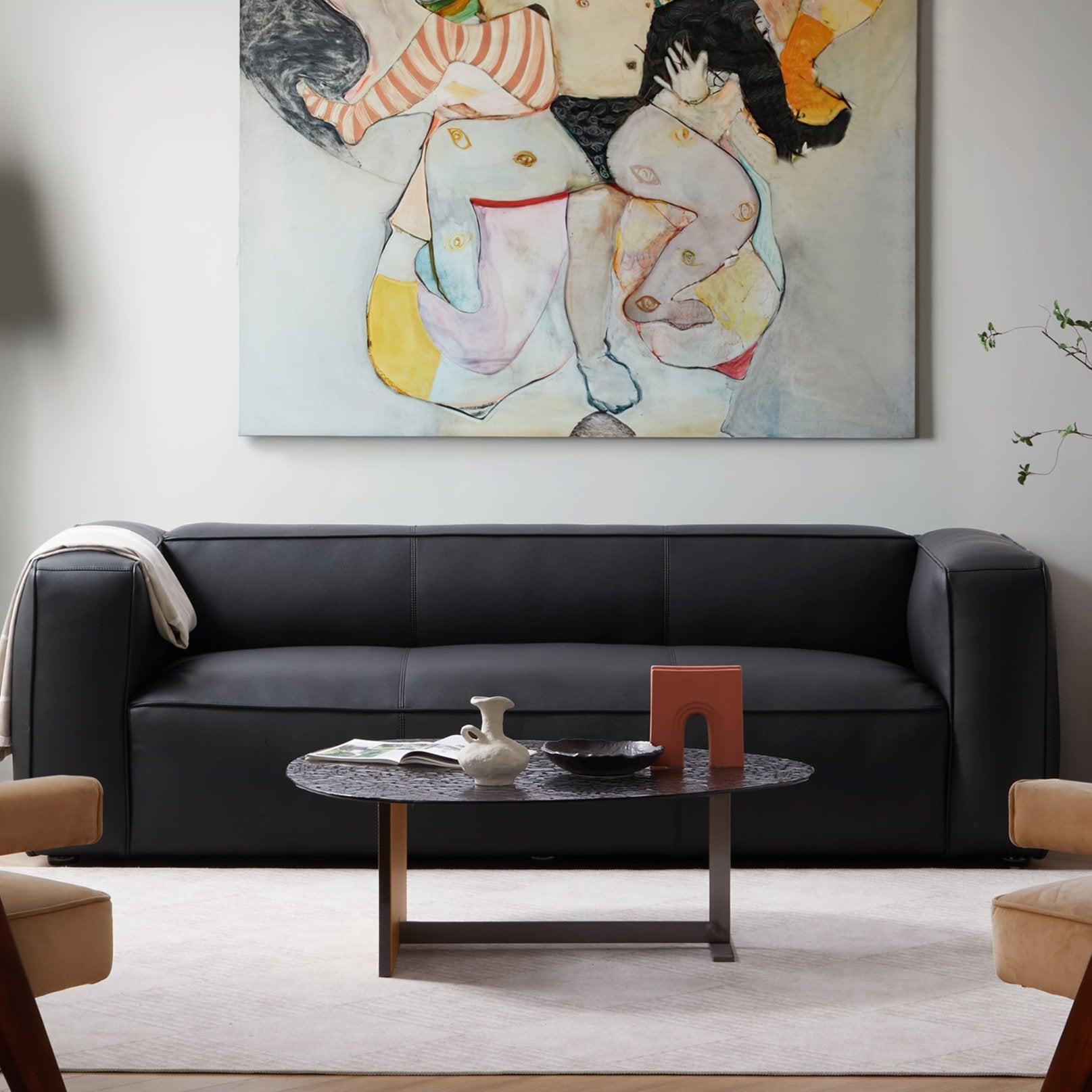 Brancaster Black Genuine Leather Tuxedo Sofa