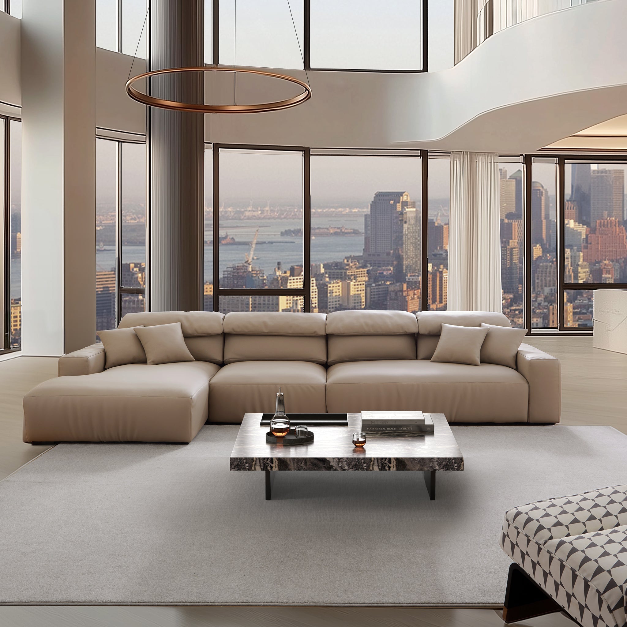 Chestnut Khaki Leather Sectional