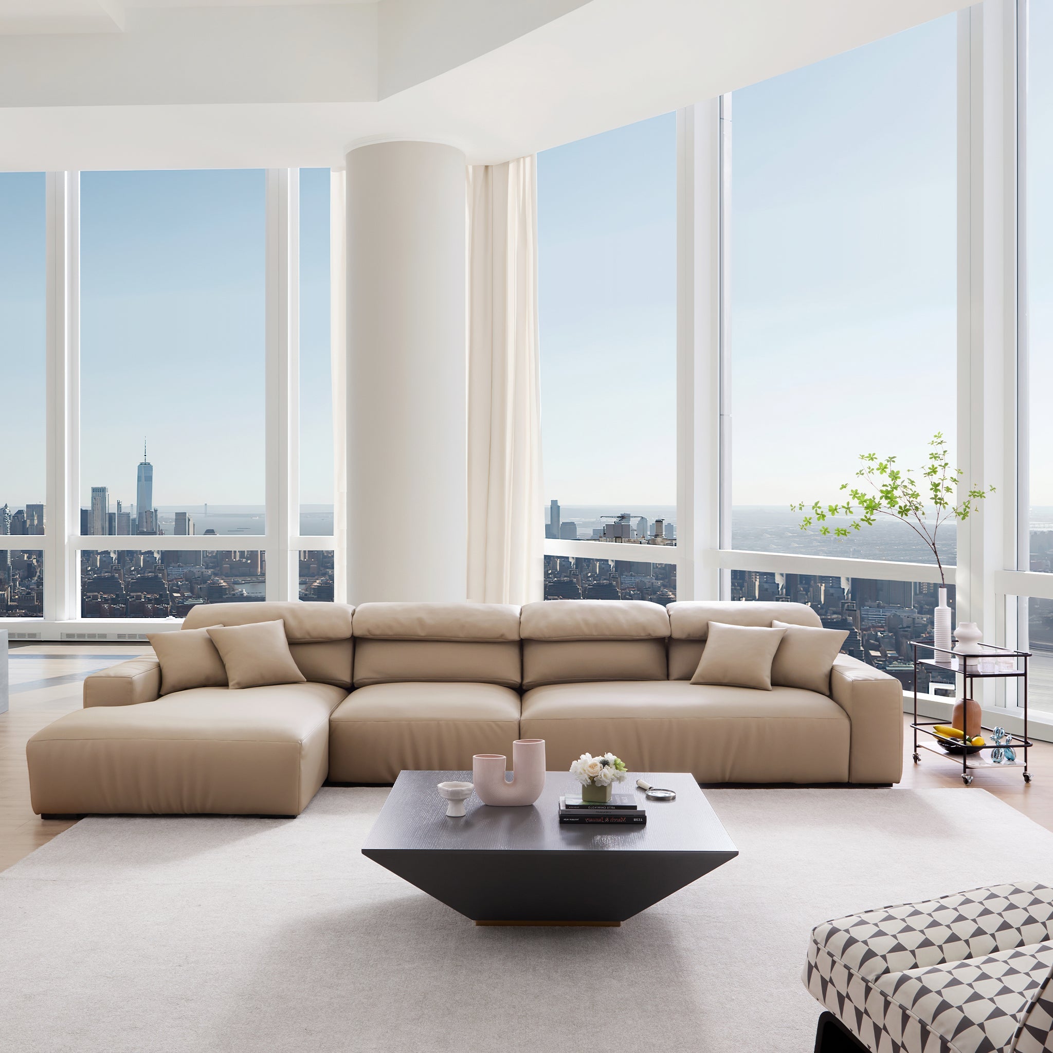 Chestnut Khaki Leather Sectional
