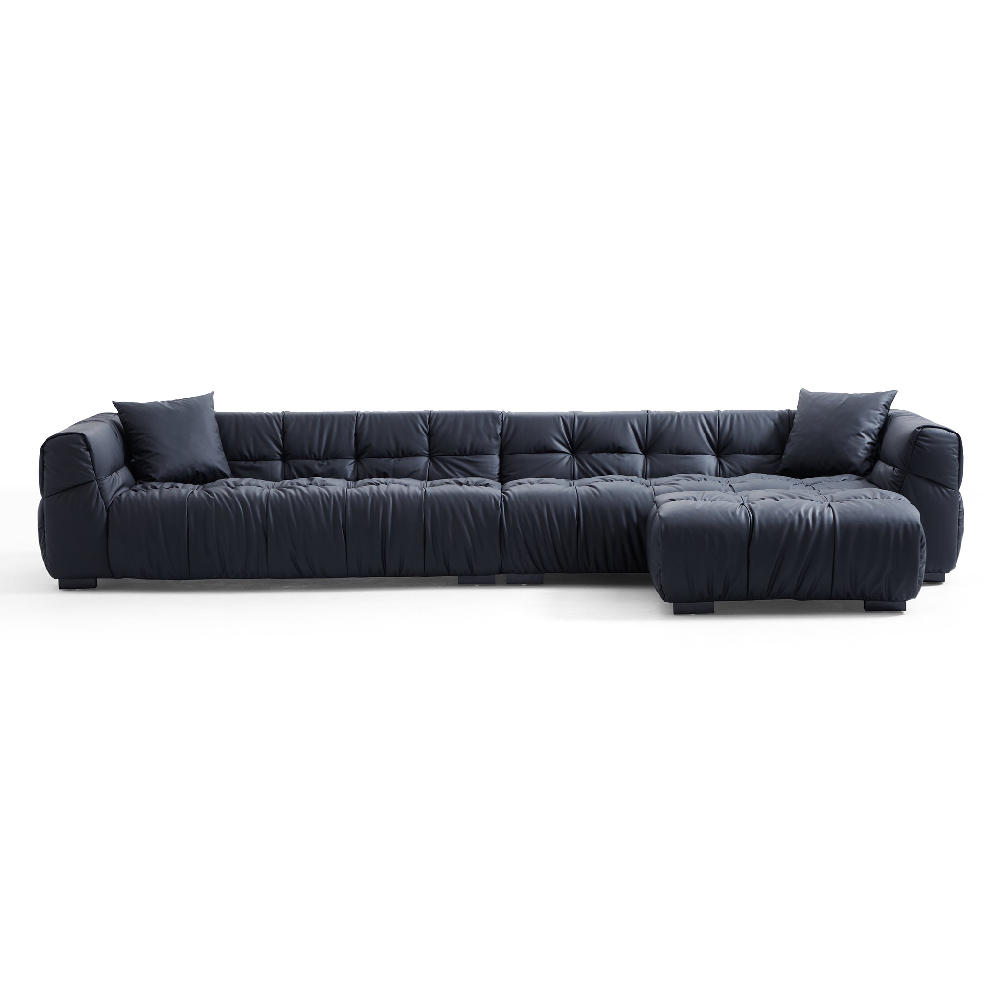 Boba Black Leathaire Sofa and Ottoman