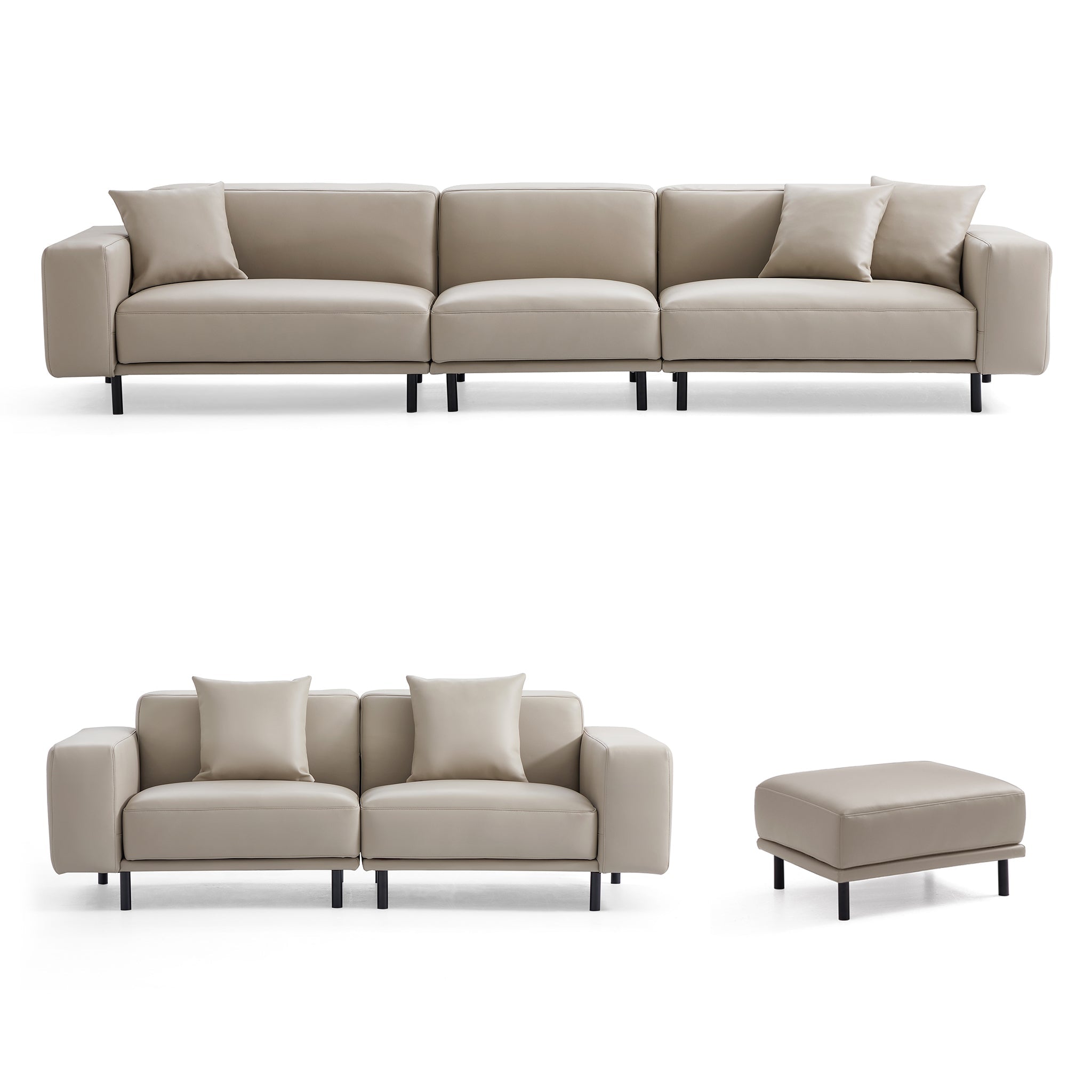 Noble Dark Gray Leather Sofa Set and Ottoman