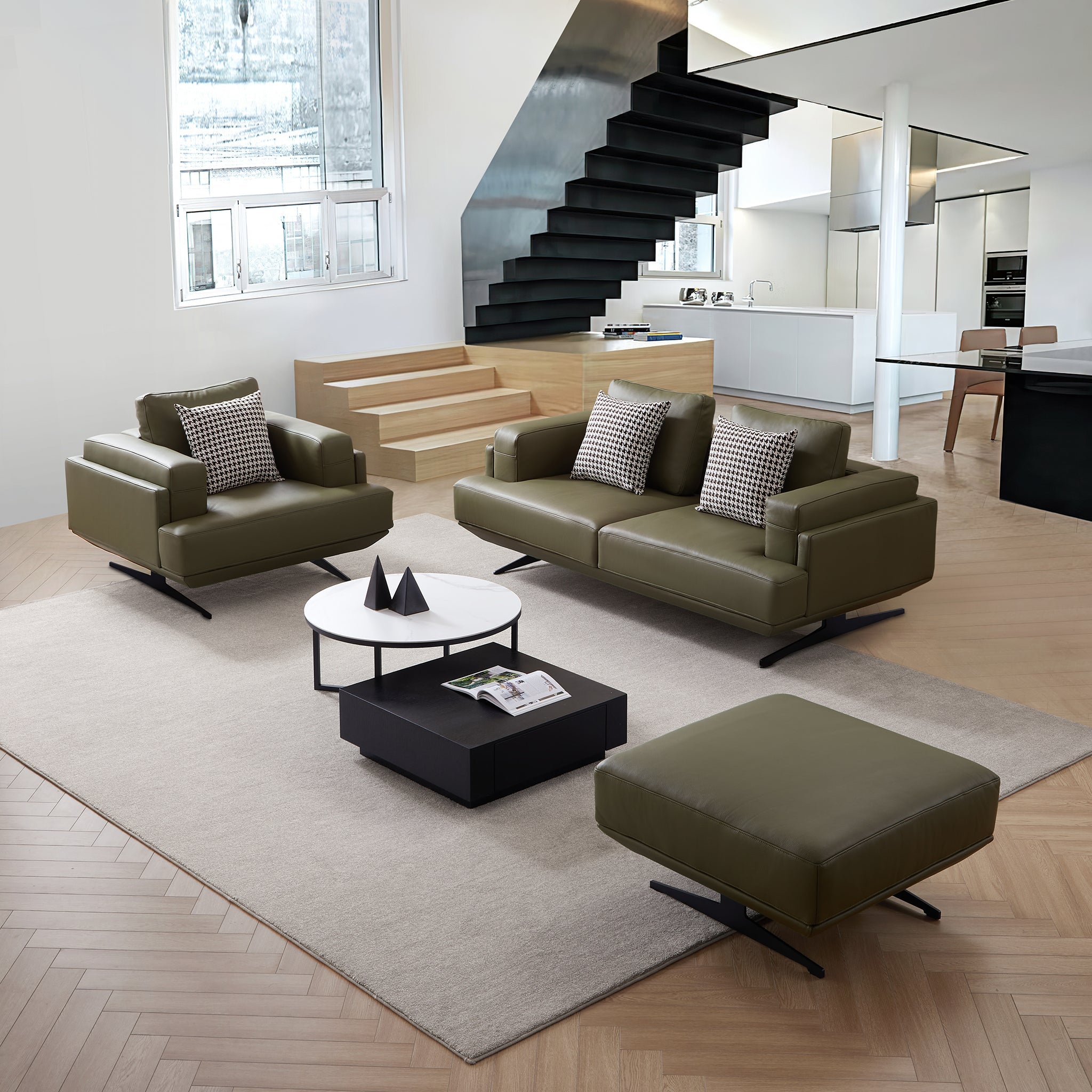 Olivia Top Grain Genuine Leather Sofa Set