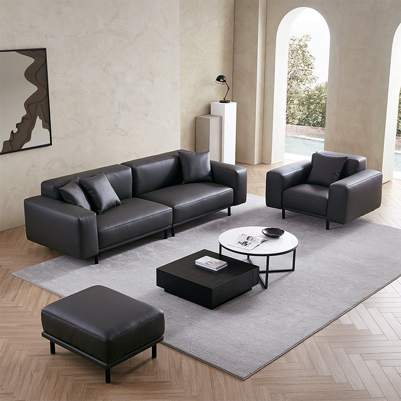 Noble Dark Gray Leather Sofa and Ottoman