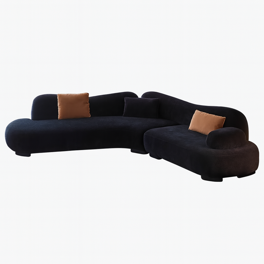 Velvet Curved Sectional Sofa in Midnight Black