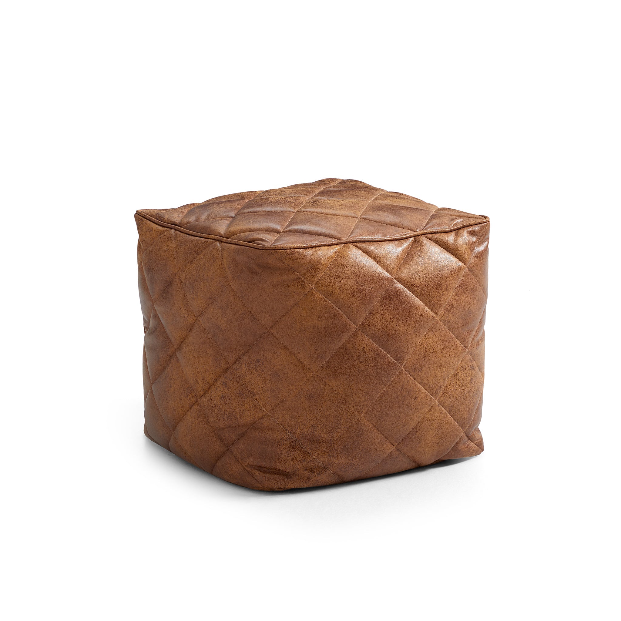 Waffle Dark Gray Leathaire Square Pouf