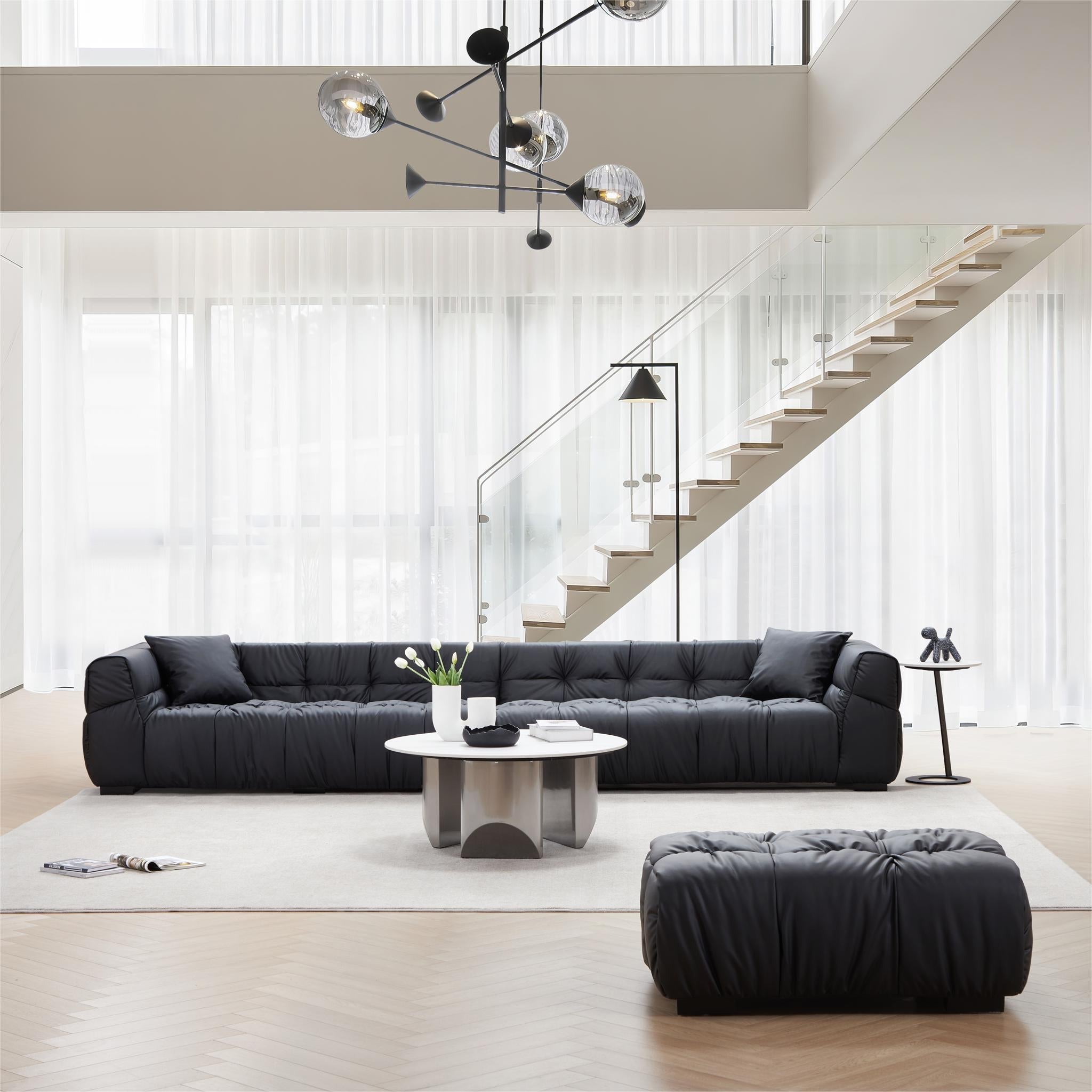 Boba Black Leathaire Sofa and Ottoman