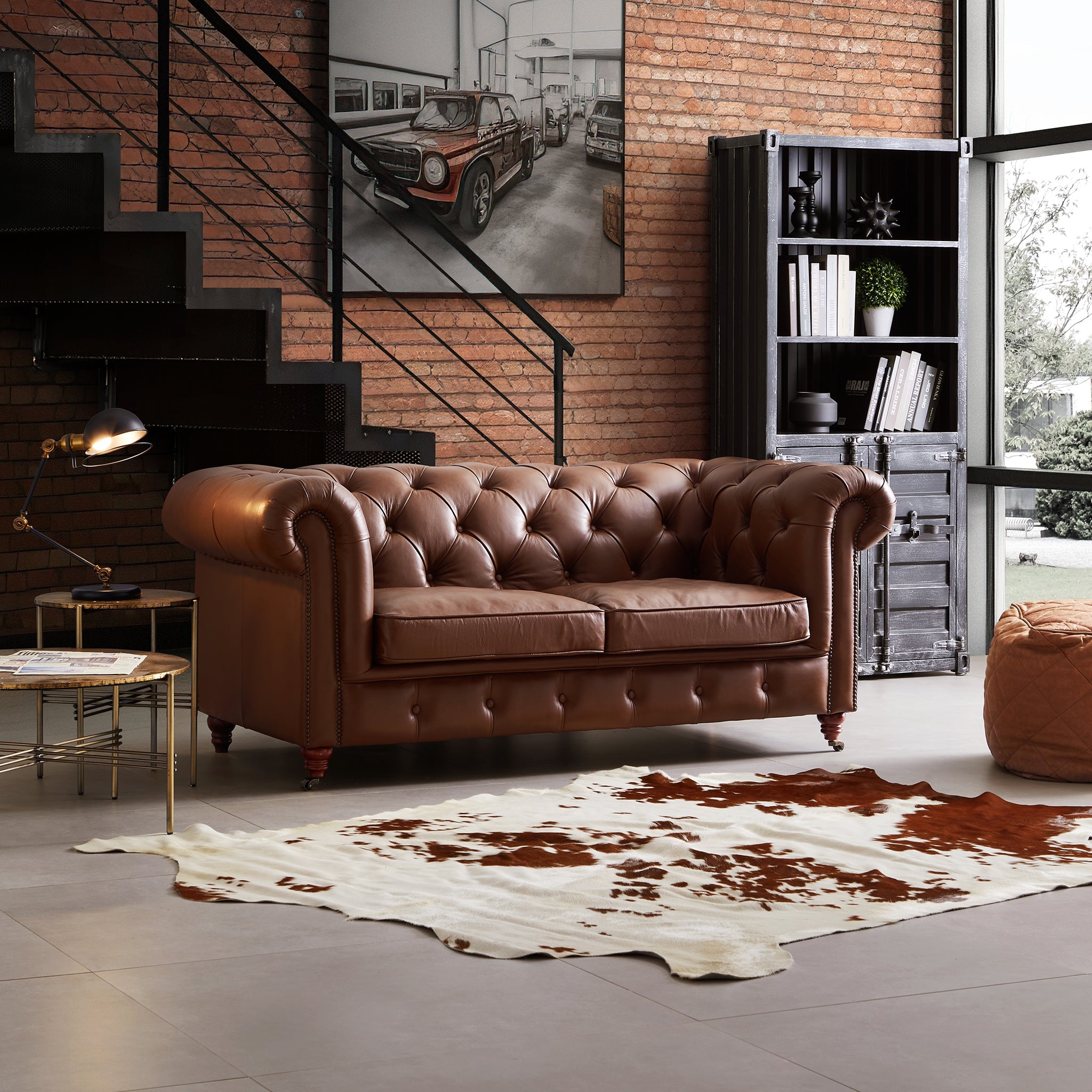 Durango Chesterfield Brown Top Grain Leather Tufted Sofa
