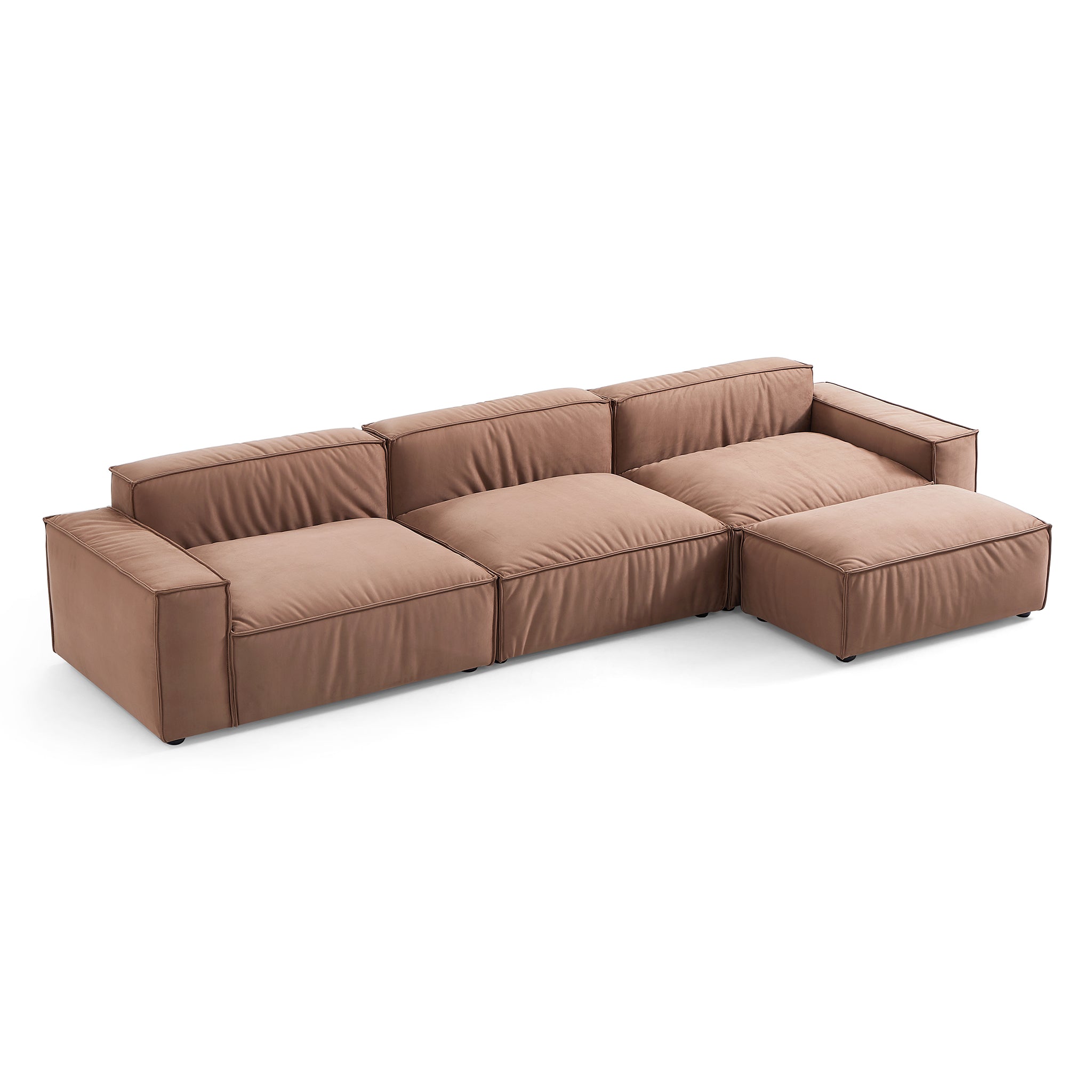 Canapé et pouf de luxe en tissu marron minimaliste