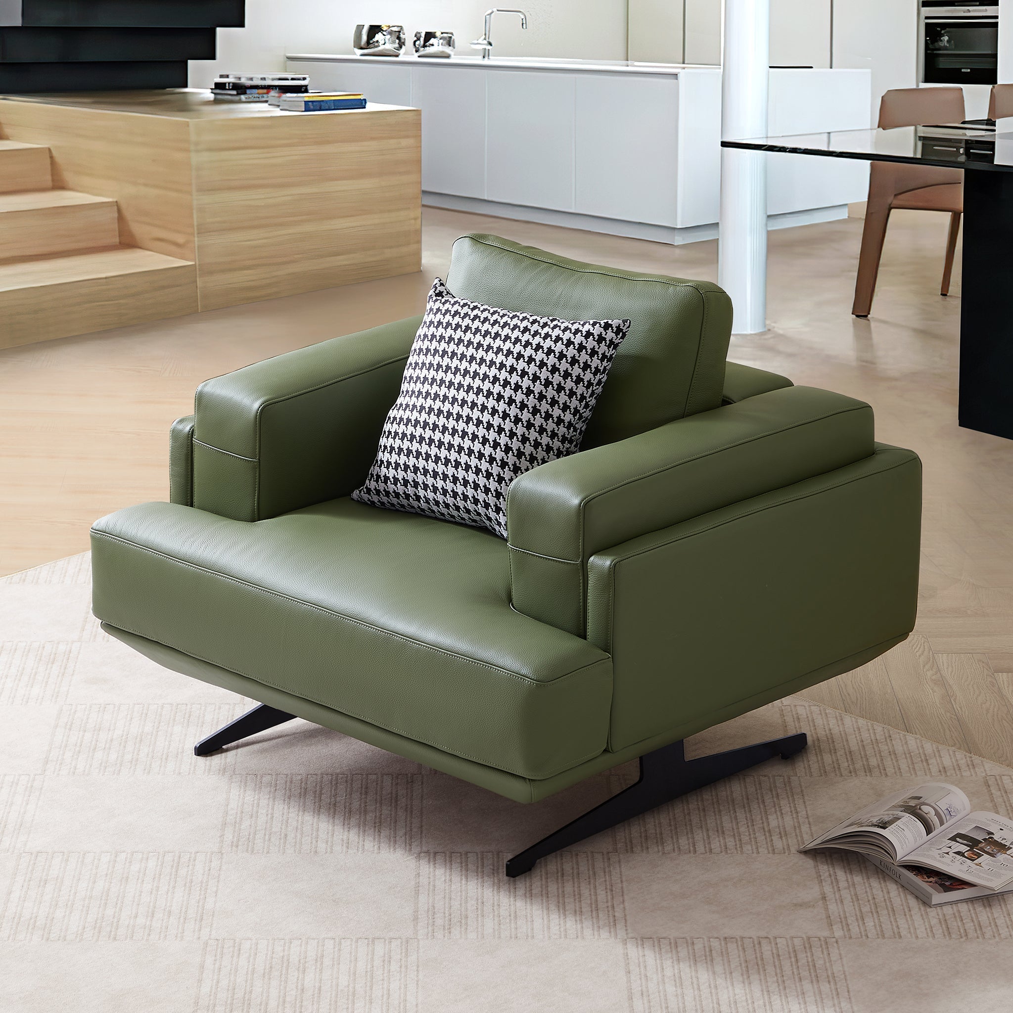 Olivia Green Top Grain Genuine Leather Armchair