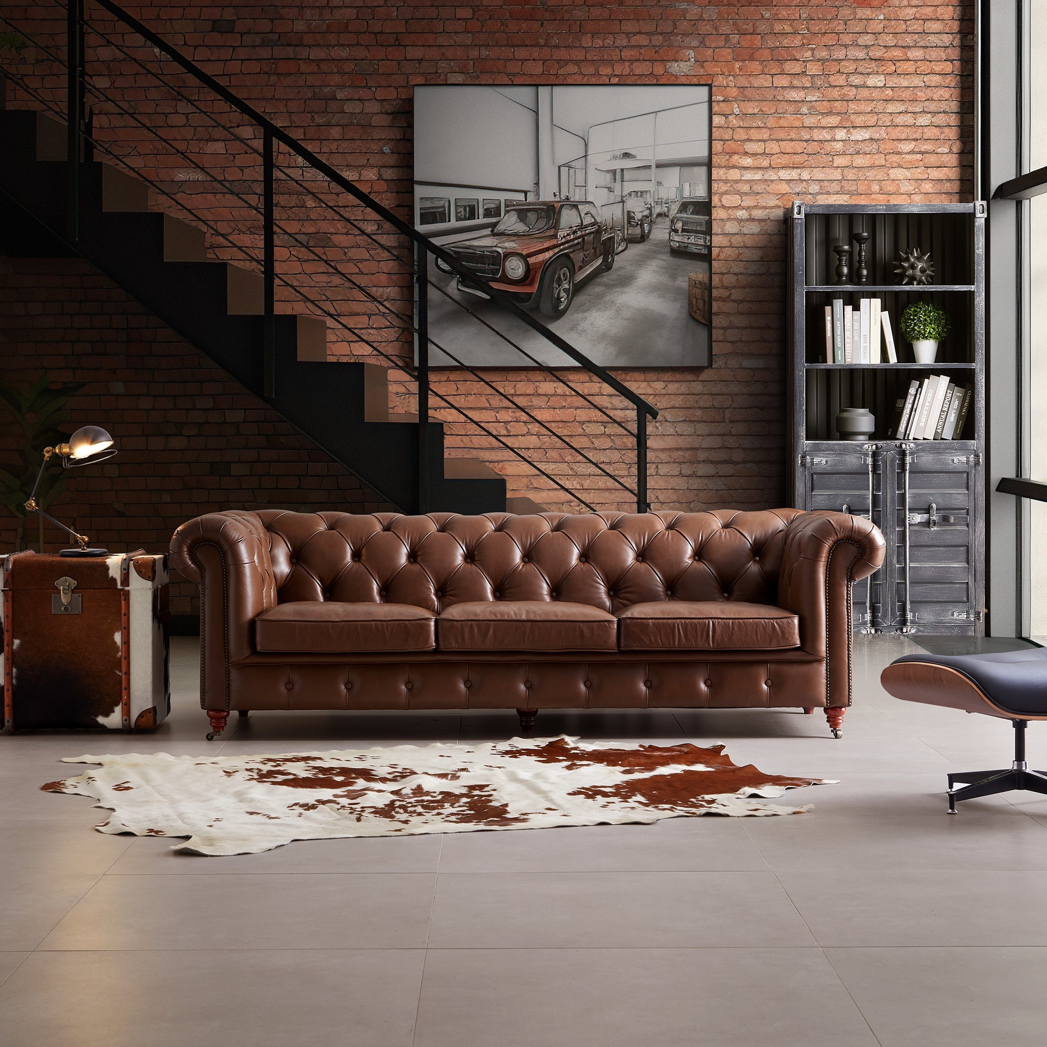 Durango Chesterfield Brown Top Grain Leather Tufted Sofa