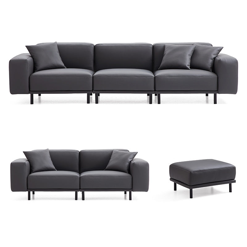 Noble Dark Gray Leather Sofa Set and Ottoman